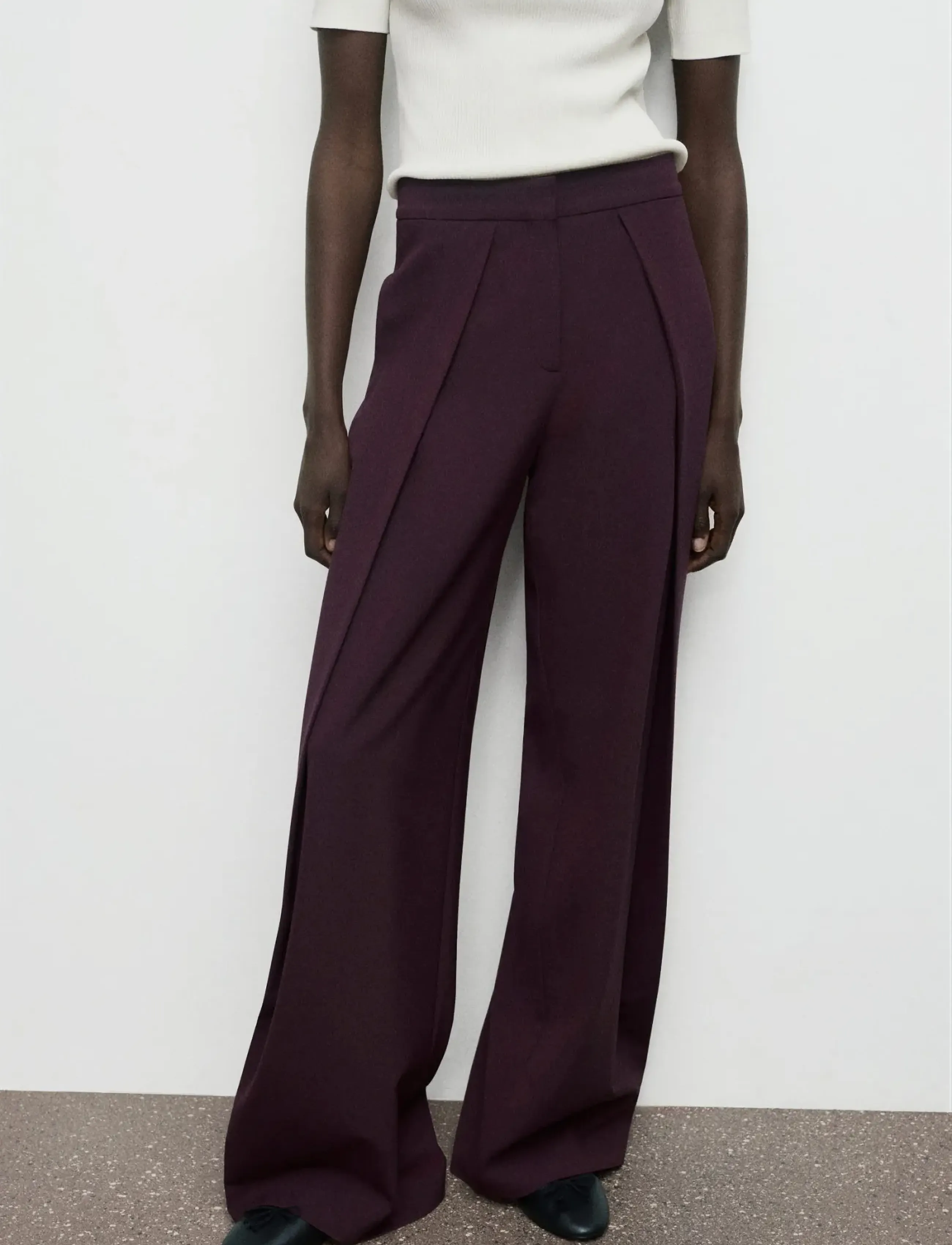 Mango Pleated Wide Leg Trousers, 34, Burgunderrot - Leg, Frauen