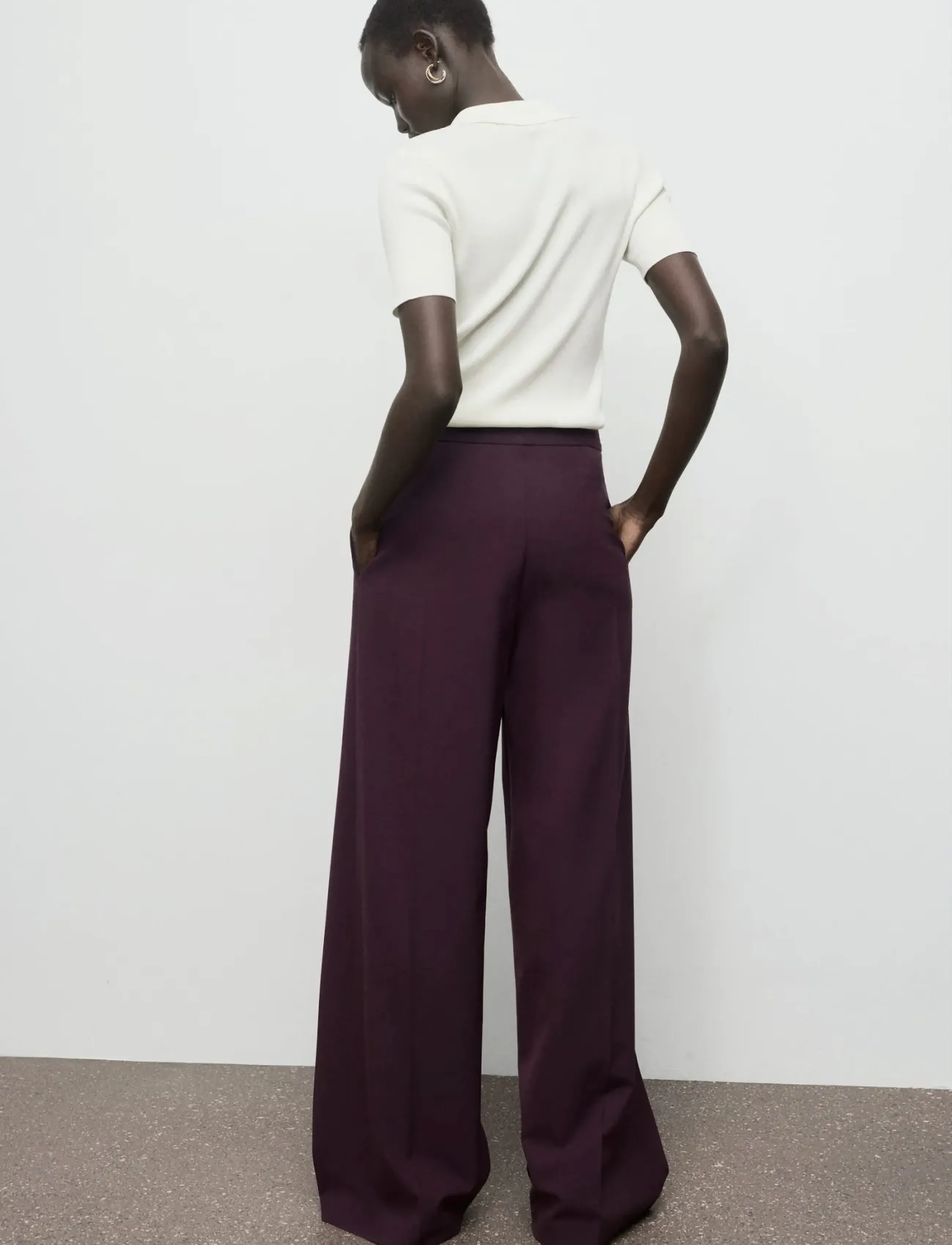 Mango - Pleated wide leg trousers - peoriided outlet-hindadega - dark red - 3