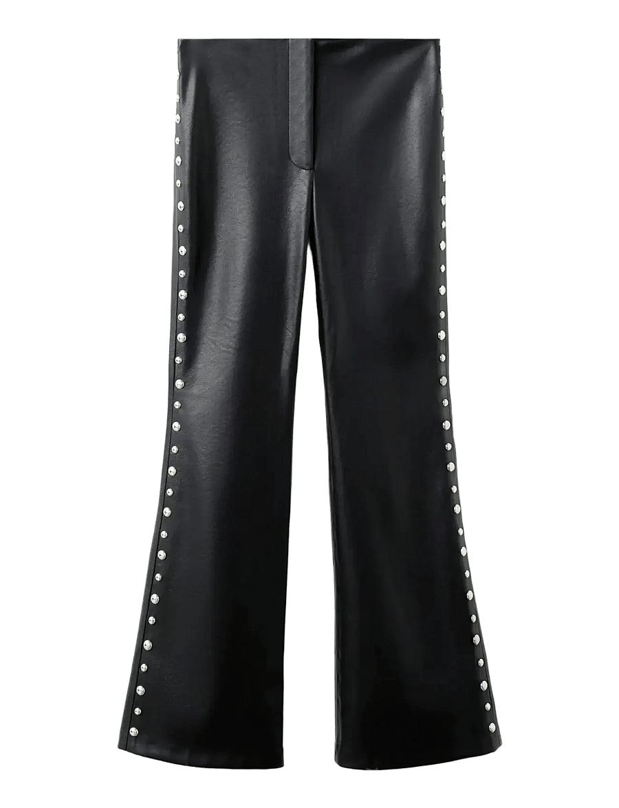Mango - Studded faux-leather trousers - flare bukser - black - 1