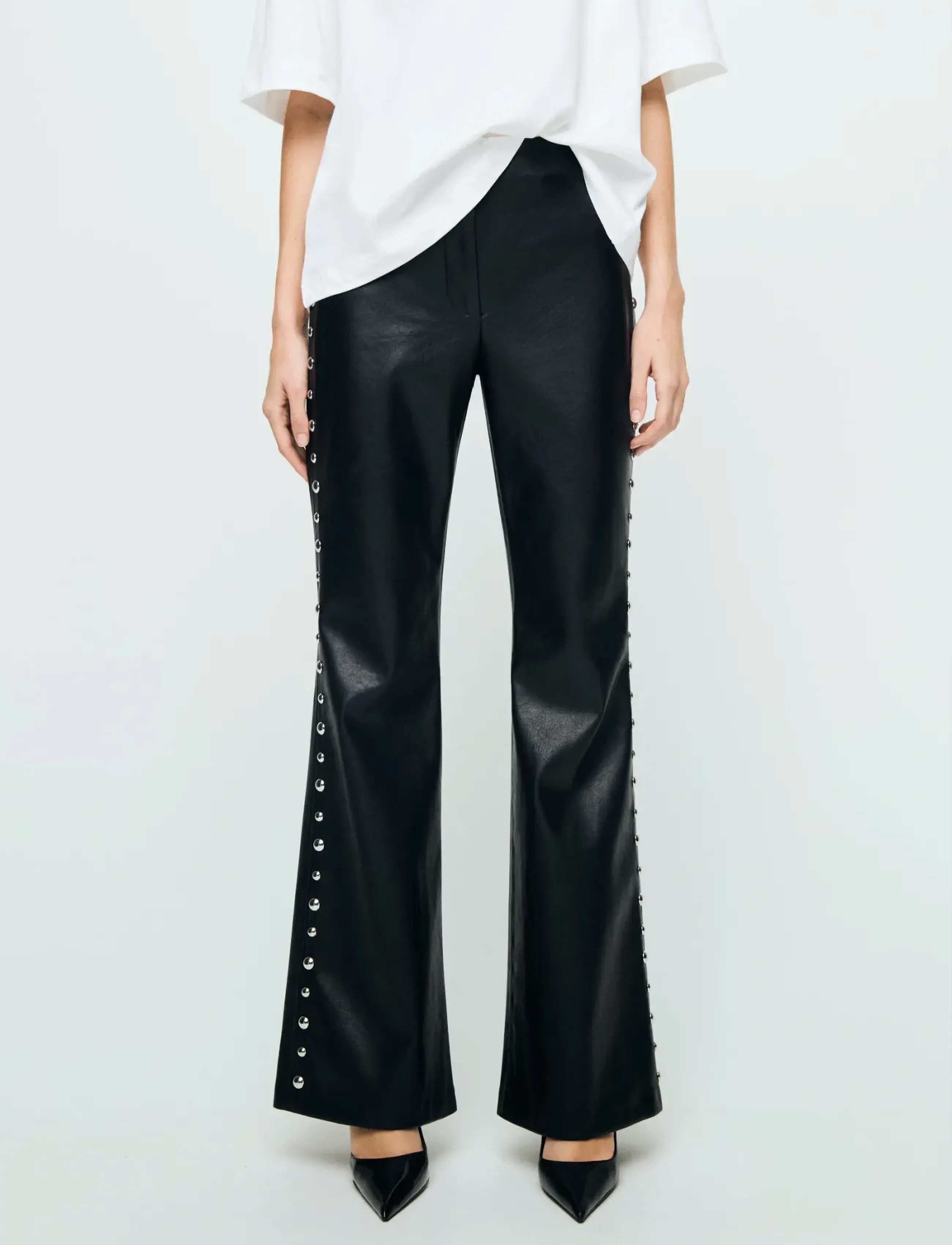 Mango Studded Faux-Leather Trousers, 36, Schwarz - Leather Leggings-trousers, Frauen