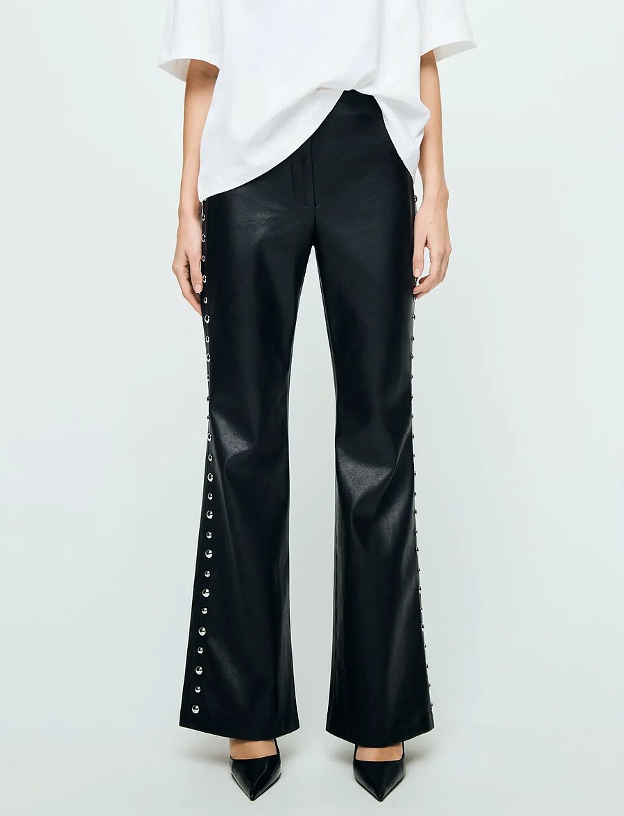 Mango - Studded faux-leather trousers - flare bukser - black - 0