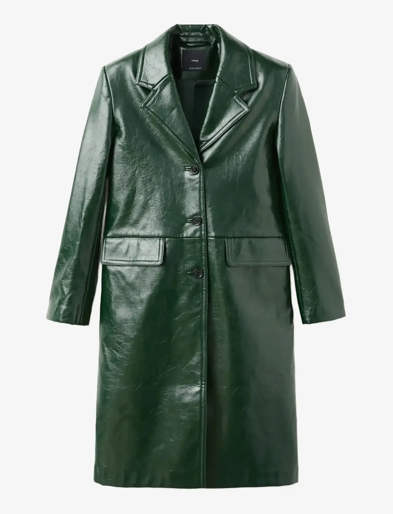 Mango - Long faux-leather coat - lette frakker - green - 1