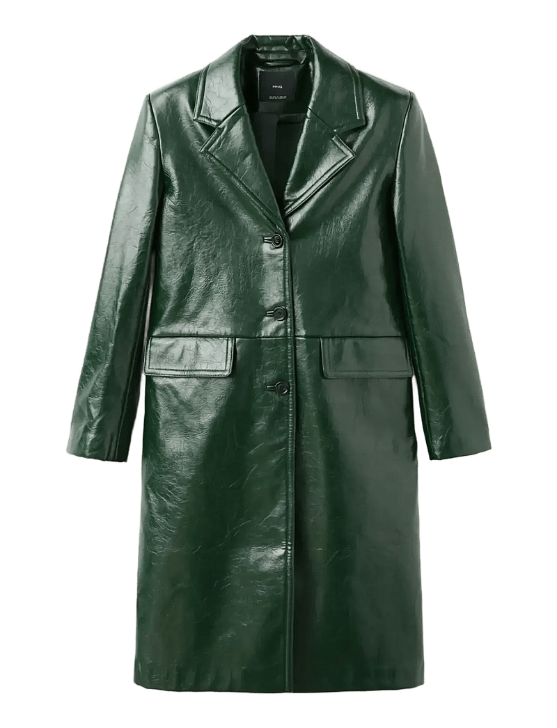 Mango - Long faux-leather coat - lette frakker - green - 1