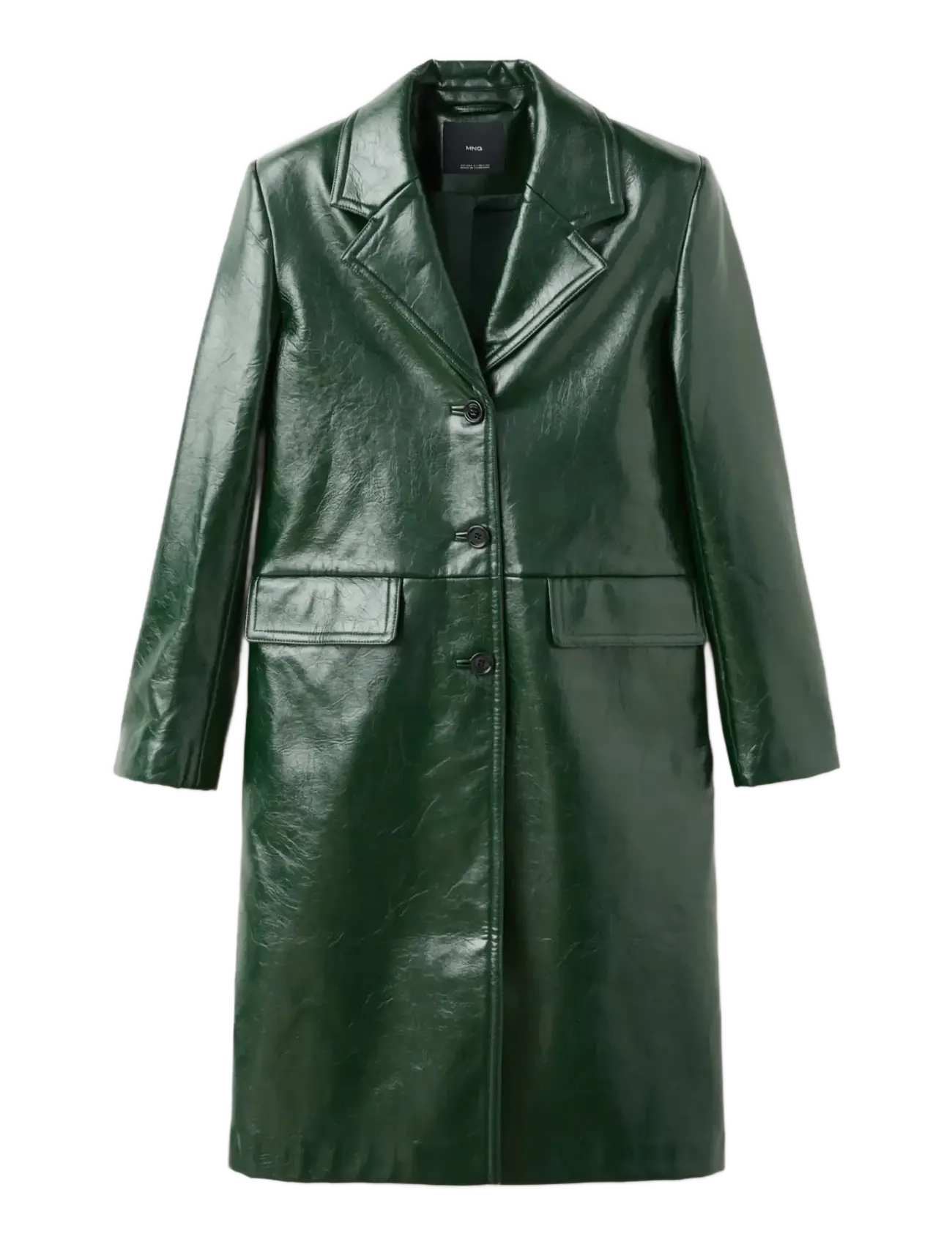 Mango Long faux-leather coat - Frakker - GREEN / green
