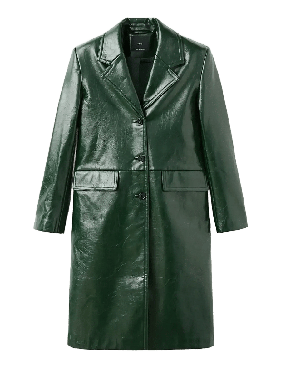 Mango - Long faux-leather coat - lette frakker - green - 1