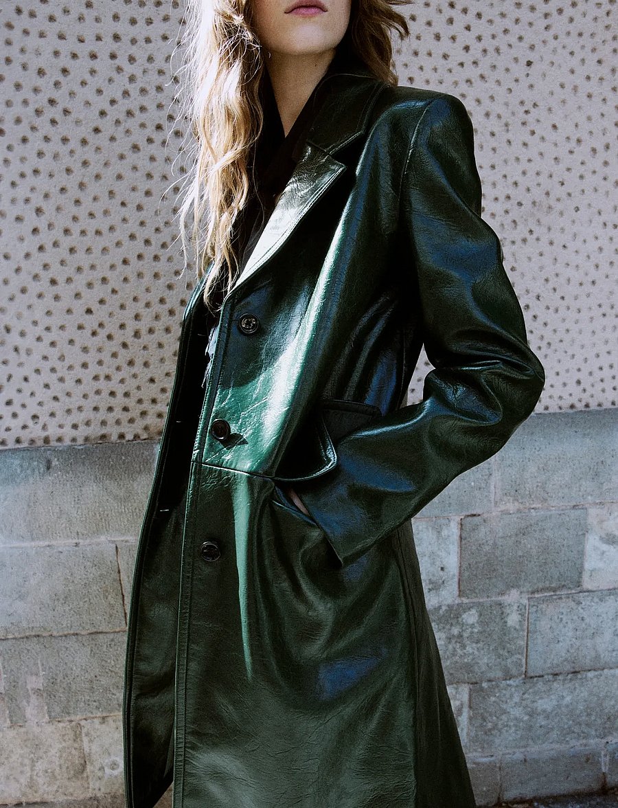 Mango - Long faux-leather coat - lette frakker - green - 0