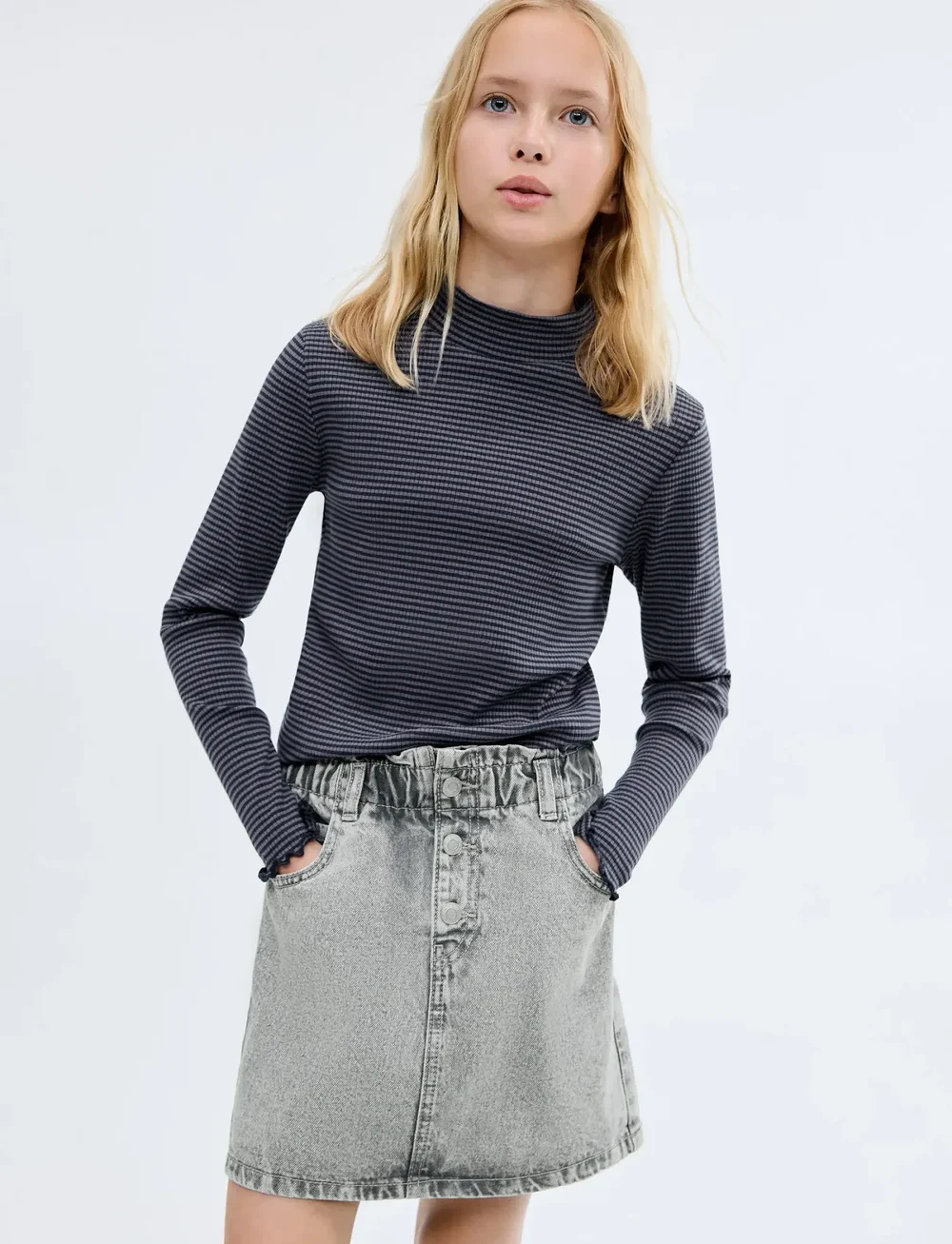 Mango - Denim paperbag skirt - jeansröcke - open grey - 0