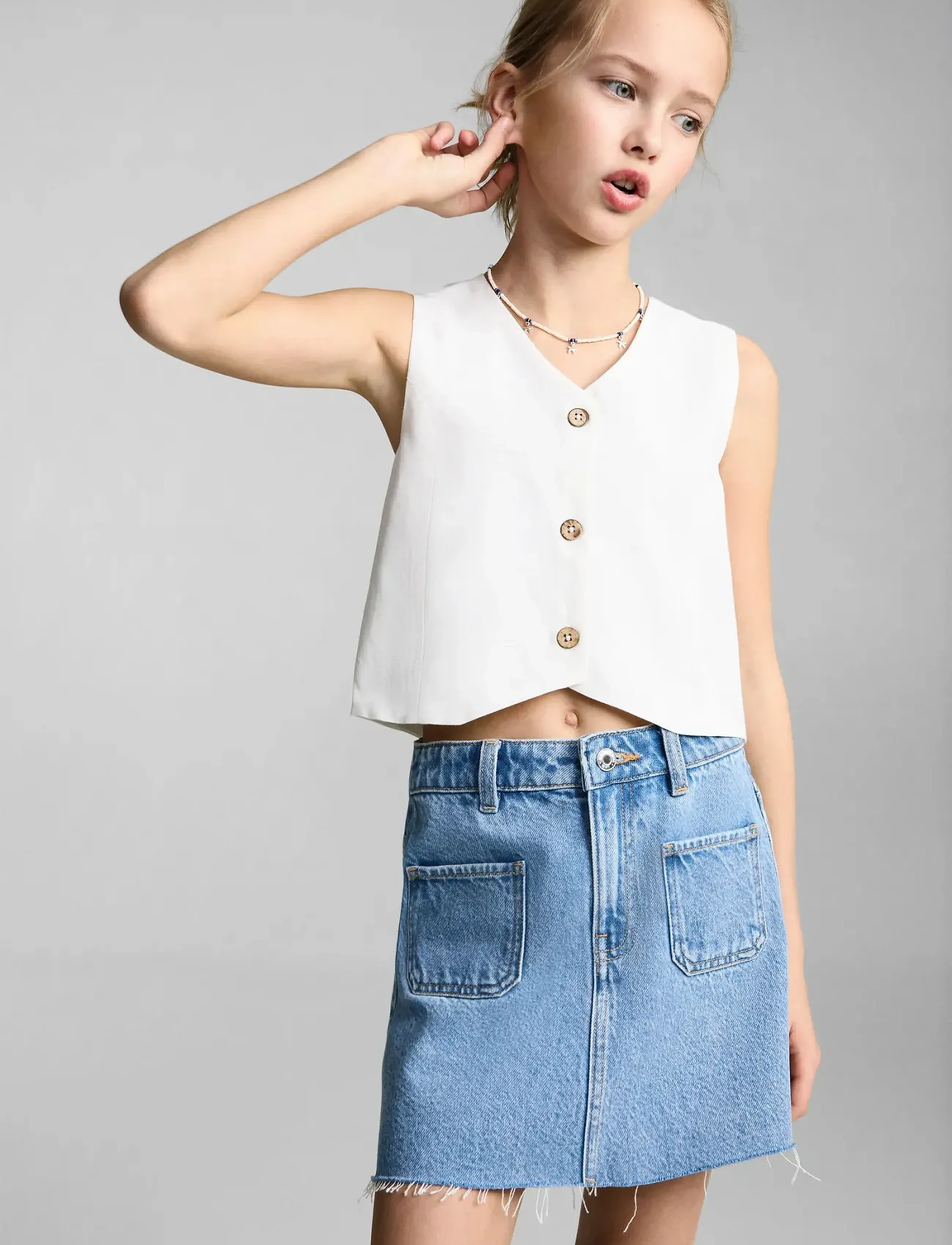Mango Denim Short Skirt, 152, Röcke, Blau - Kinder