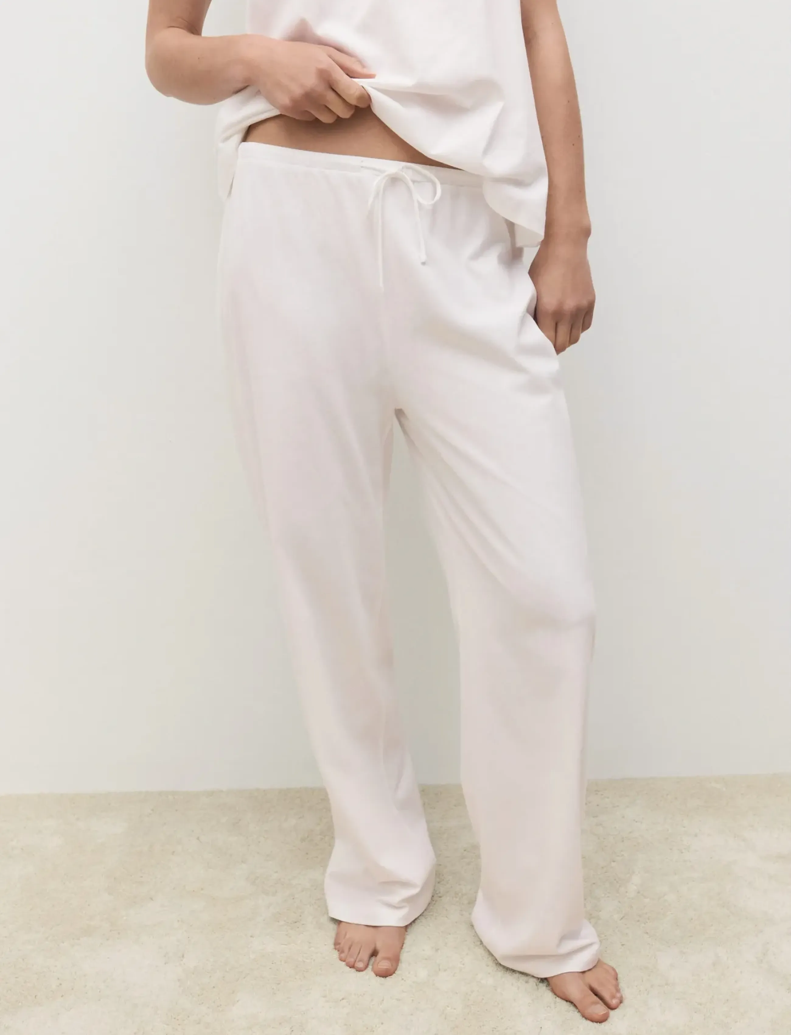 Mango Long Cotton Pyjama Trousers, M, Night & Loungewear, Weiß - Pants, Frauen