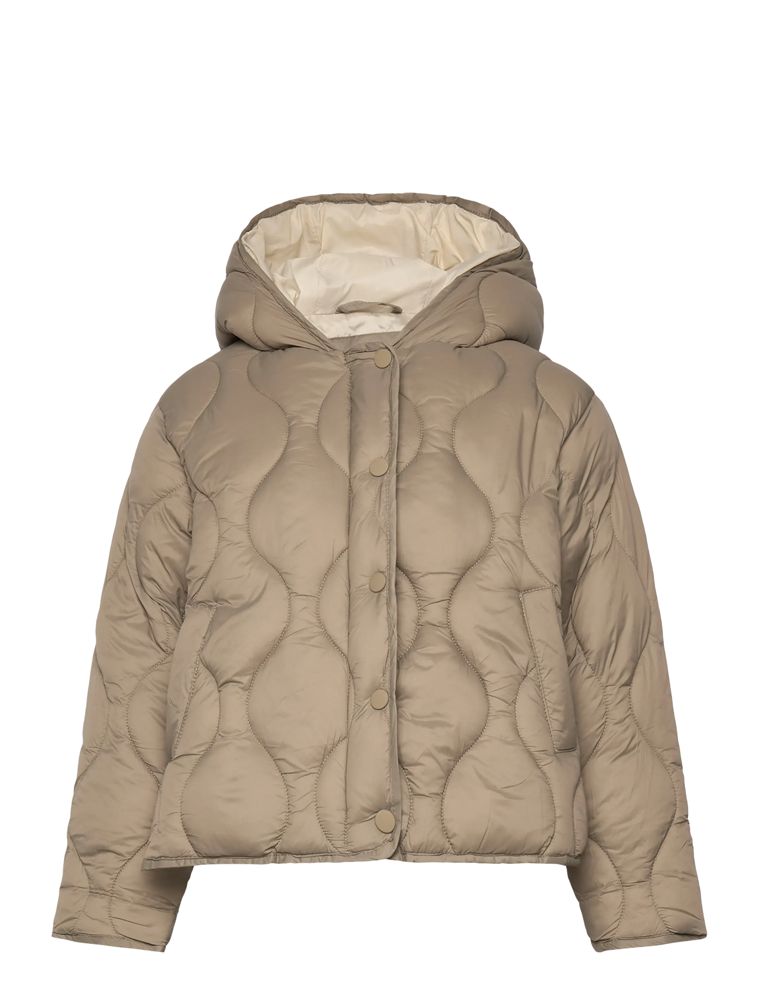 Hood puffer coat - BEIGE - KHAKI