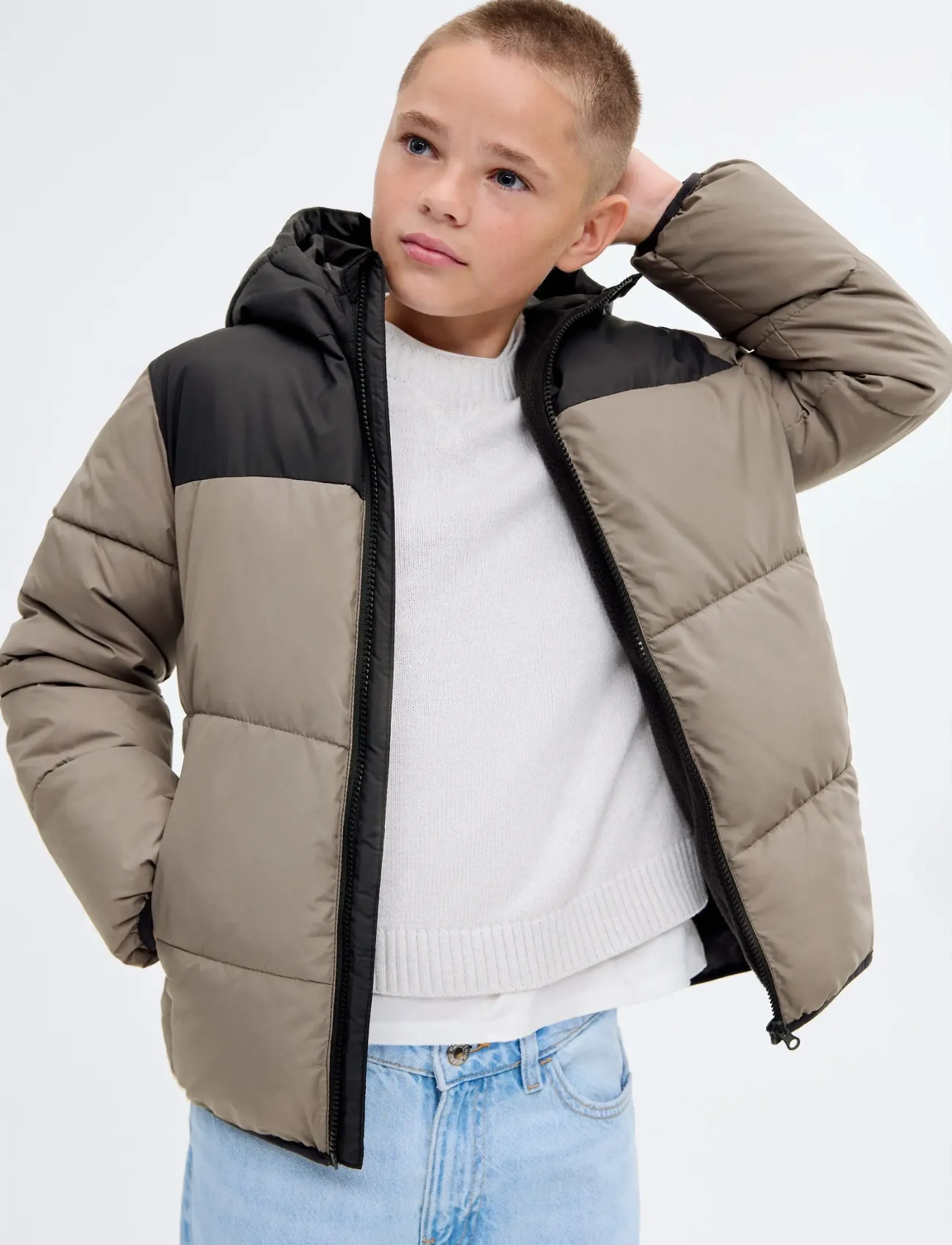 Mango Bicolour quilted anorak - Mango - MEDIUM GREY / grey