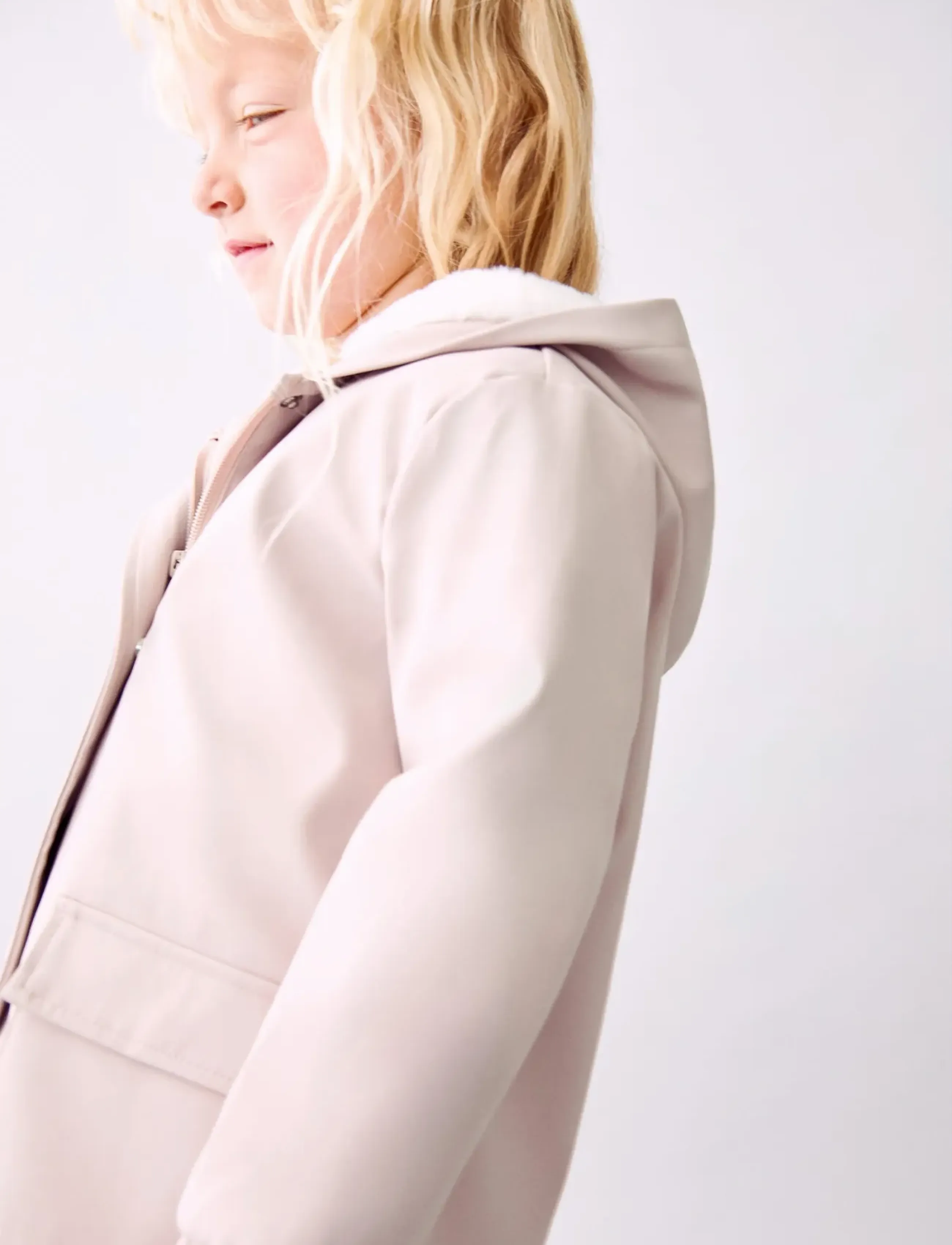 Mango Rubberised Coat With Fur-Effect Lining, Børn, Hætte Regnjakke Med Pelsfor, Pink, Str: 2-3