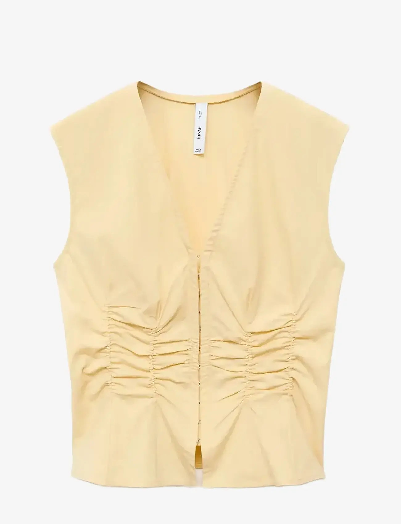 Mango - Gathered cotton blouse - Ärmellose blusen - yellow - 0