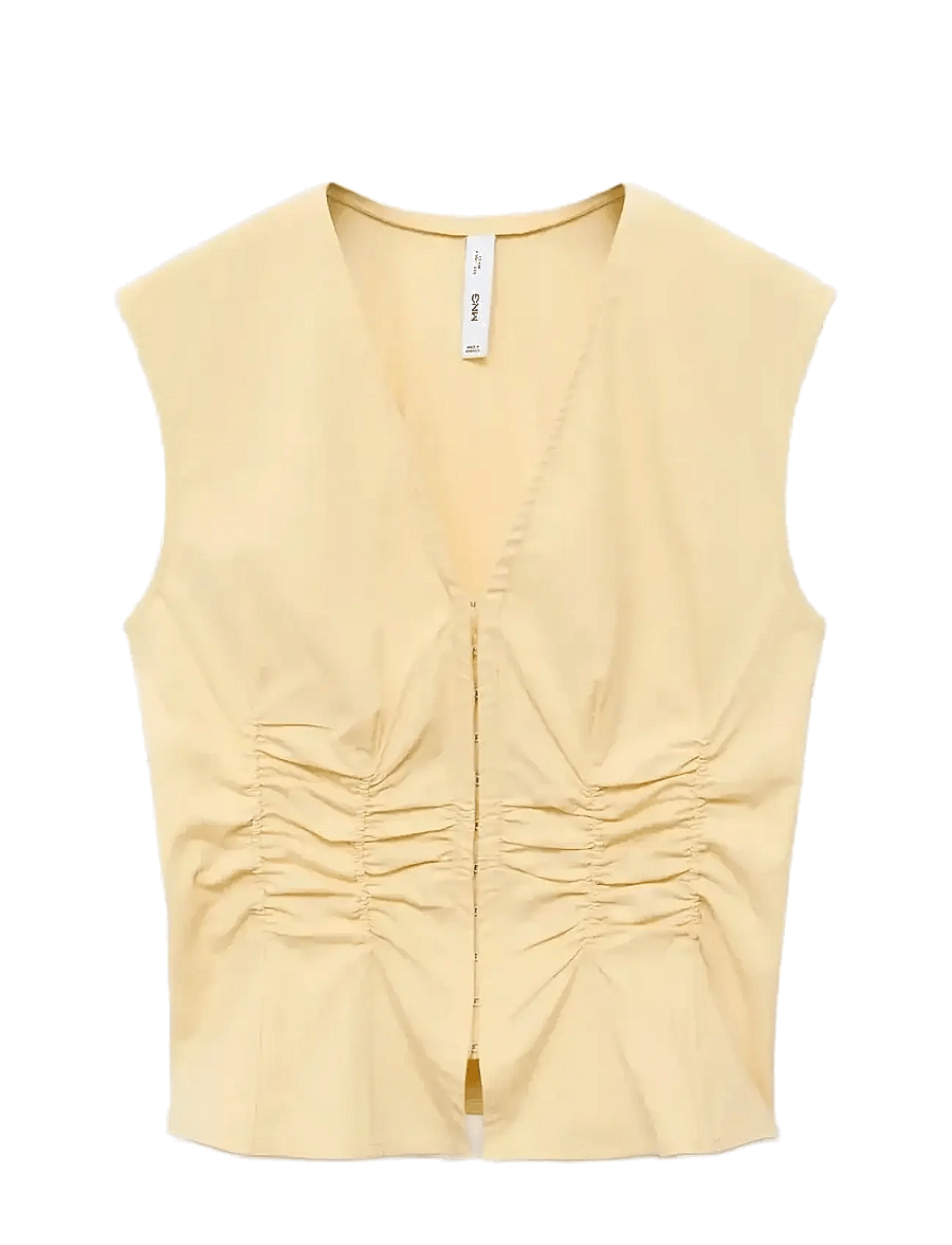 Mango - Gathered cotton blouse - Ärmellose blusen - yellow - 1