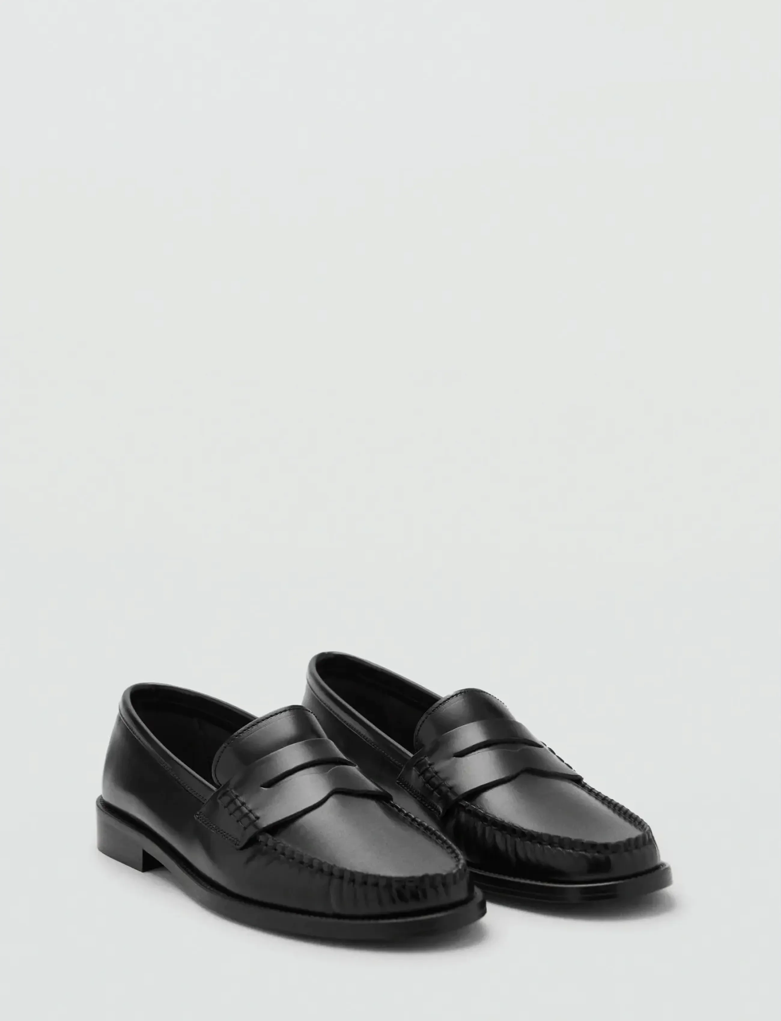 Mango Gathered leather moccasin - Sko - BLACK / black