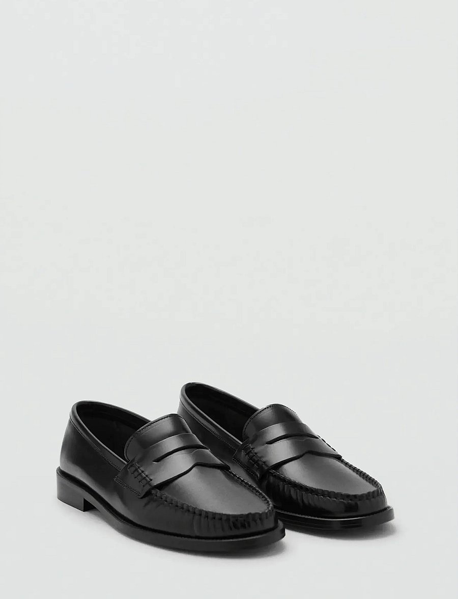 Mango - Gathered leather moccasin - mode trends - black - 0