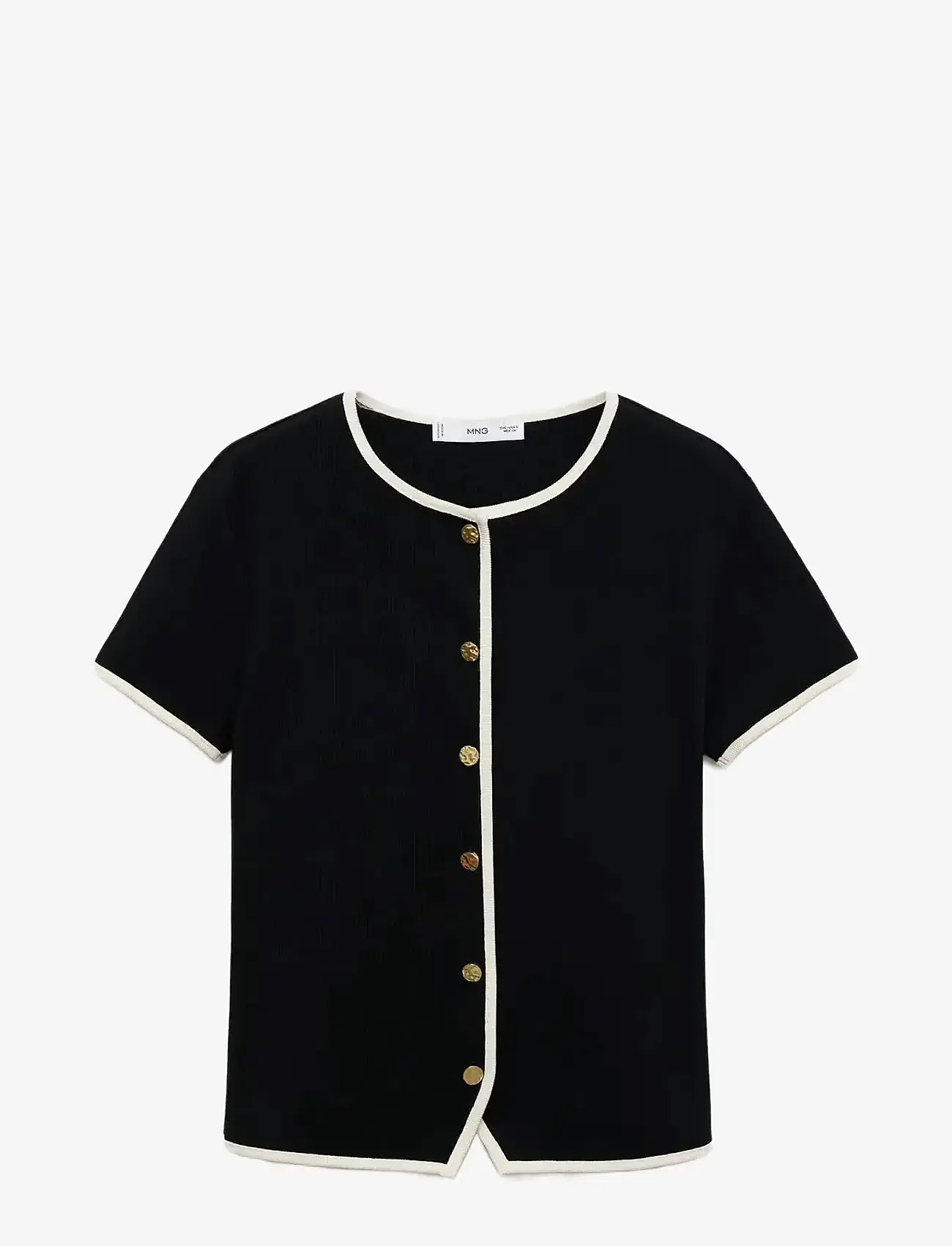 Mango - Cotton t-shirt with contrasting trim - t-shirts - black - 1