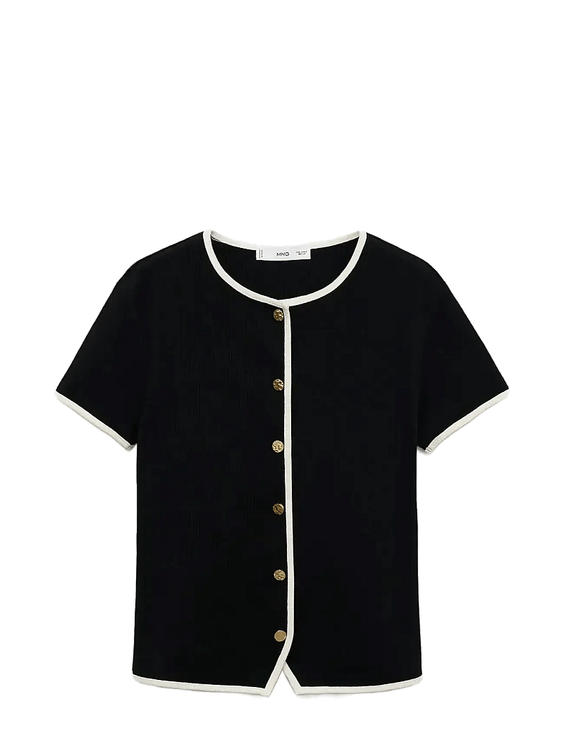 Mango - Cotton t-shirt with contrasting trim - t-shirts - black - 1