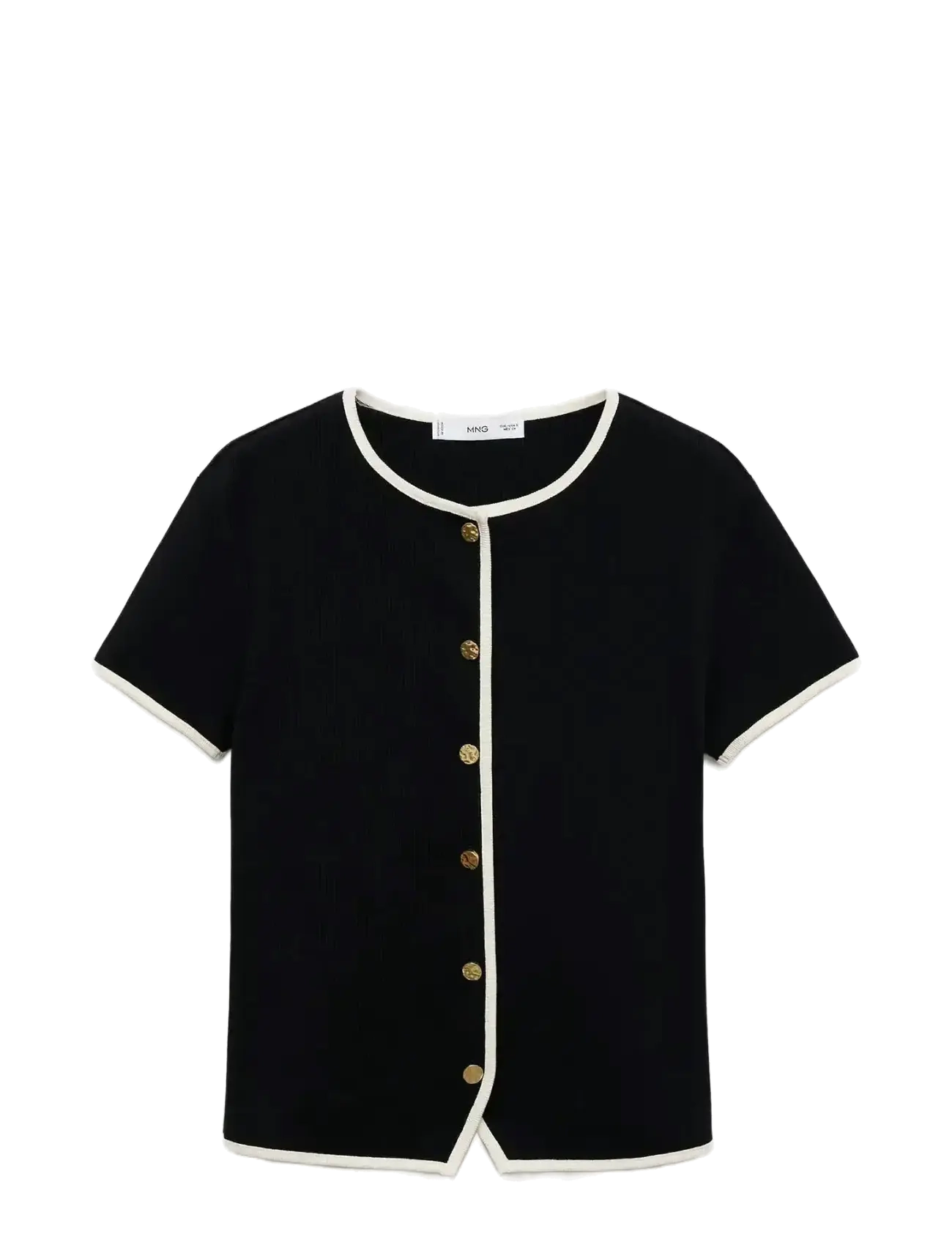 Mango Cotton t-shirt with contrasting trim - T-shirts & Toppar - BLACK / black