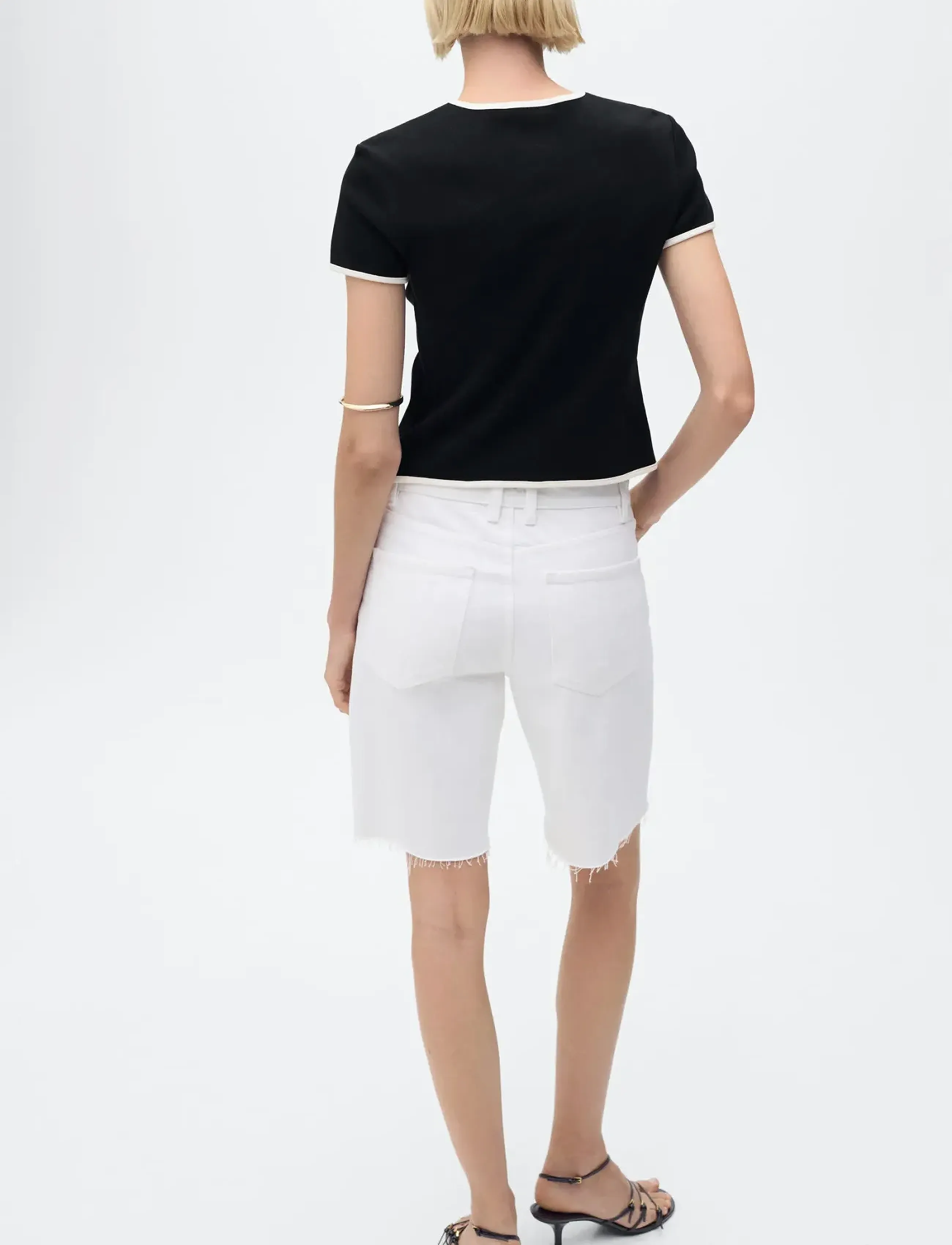 Mango - Cotton t-shirt with contrasting trim - laveste priser - black - 2