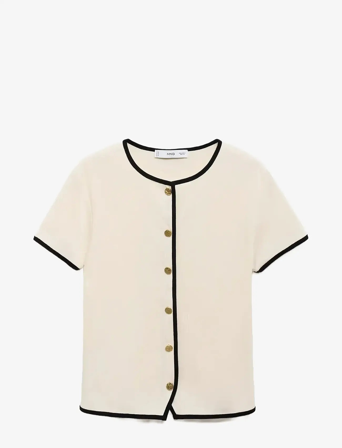Mango - Cotton t-shirt with contrasting trim - light beige - 1