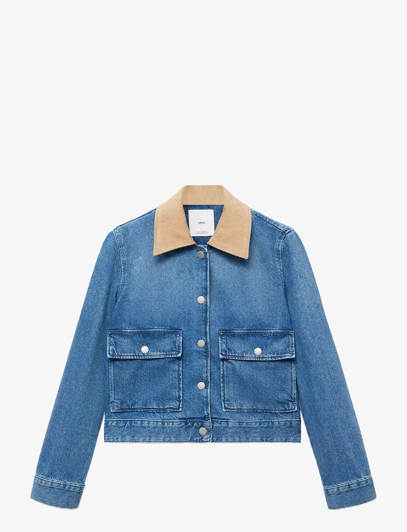 Mango - Corduroy collar denim jacket - kevadjakid - open blue - 0