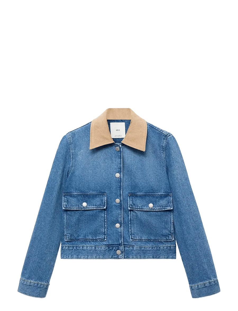 Mango - Corduroy collar denim jacket - denimjakker - open blue - 1