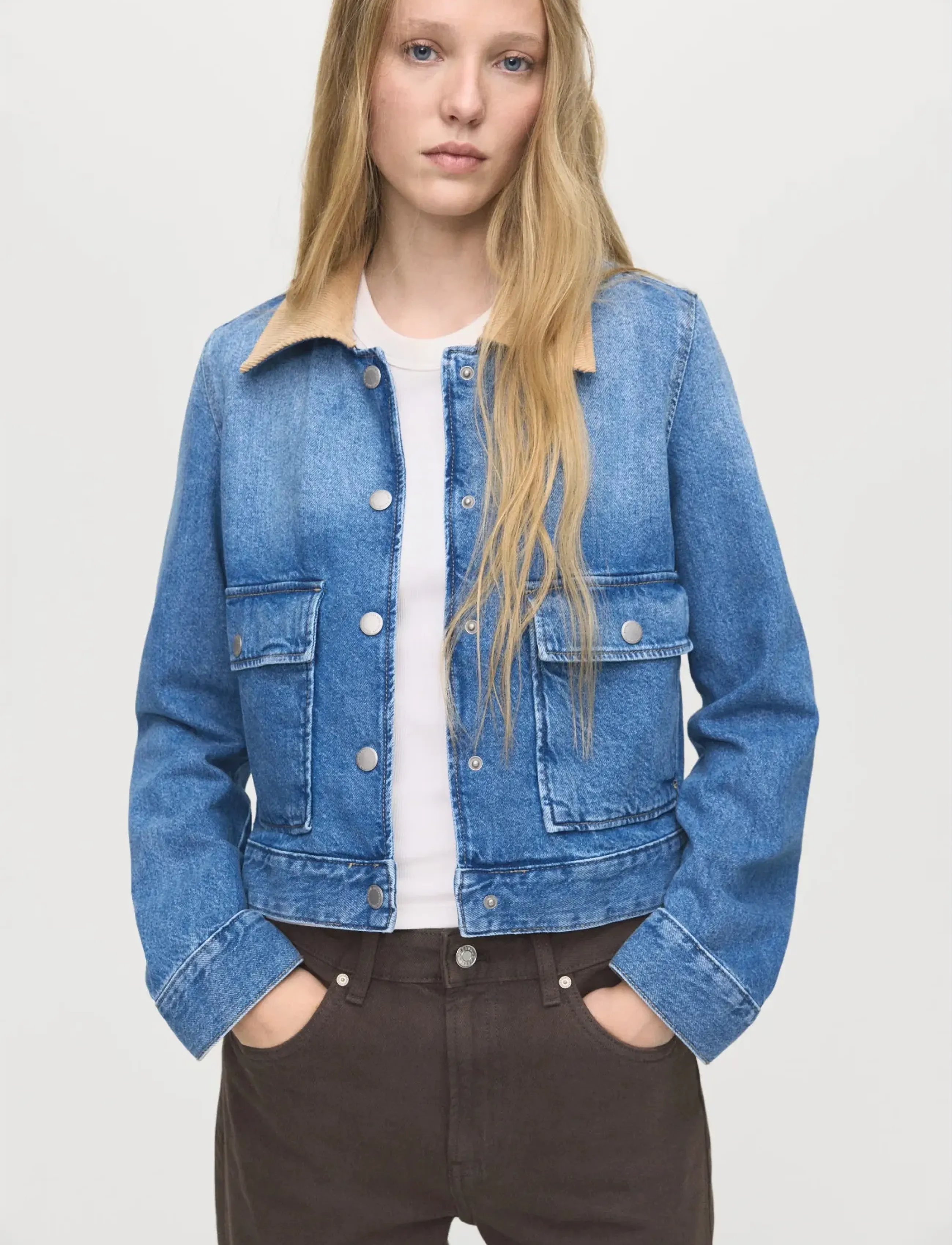 Mango Corduroy Collar Denim Jacket, S, Jackets, Blau - Denim, Frauen