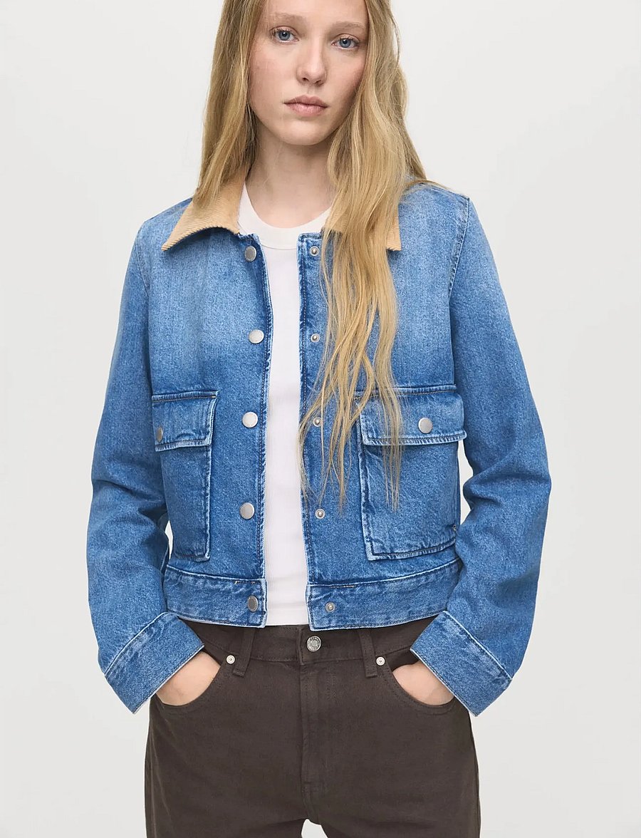 Mango - Corduroy collar denim jacket - denimjakker - open blue - 0