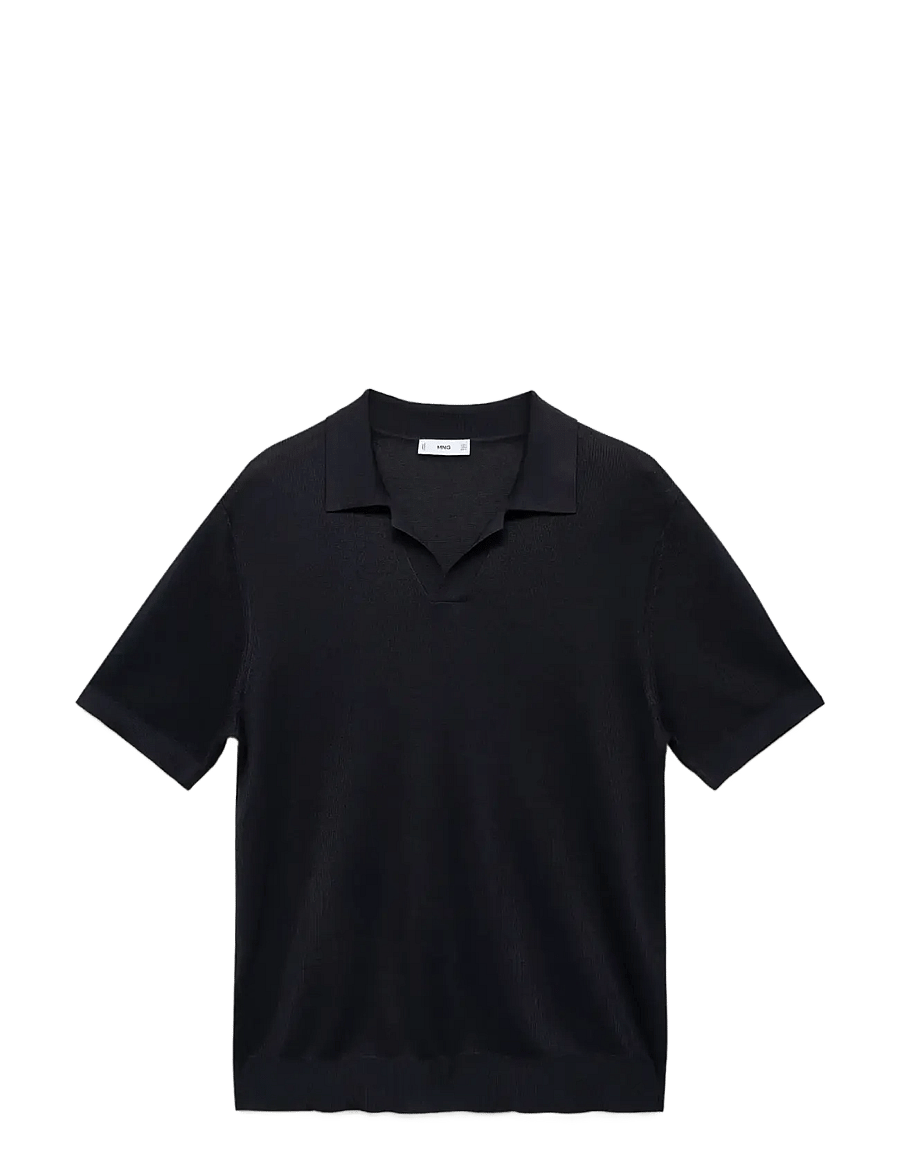 Mango - Cotton polo shirt with microstructure - stickade pikéer - dark blue - 1