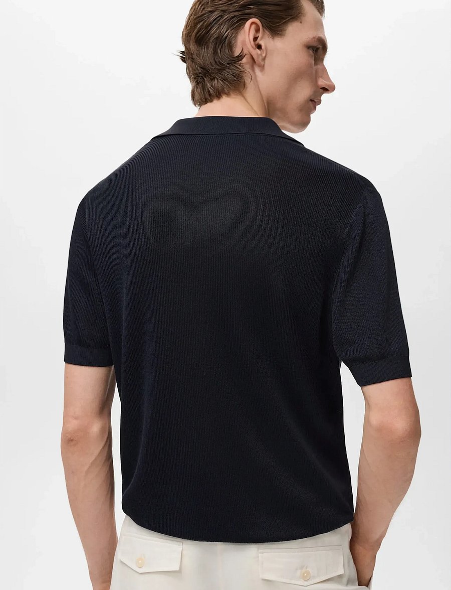 Mango - Cotton polo shirt with microstructure - stickade pikéer - dark blue - 2