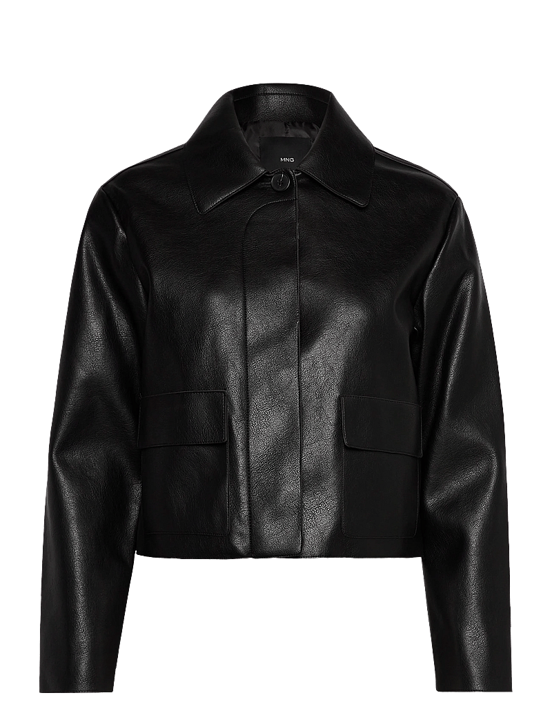 Mango - Faux-leather jacket with pockets - skinnjackor - black - 0