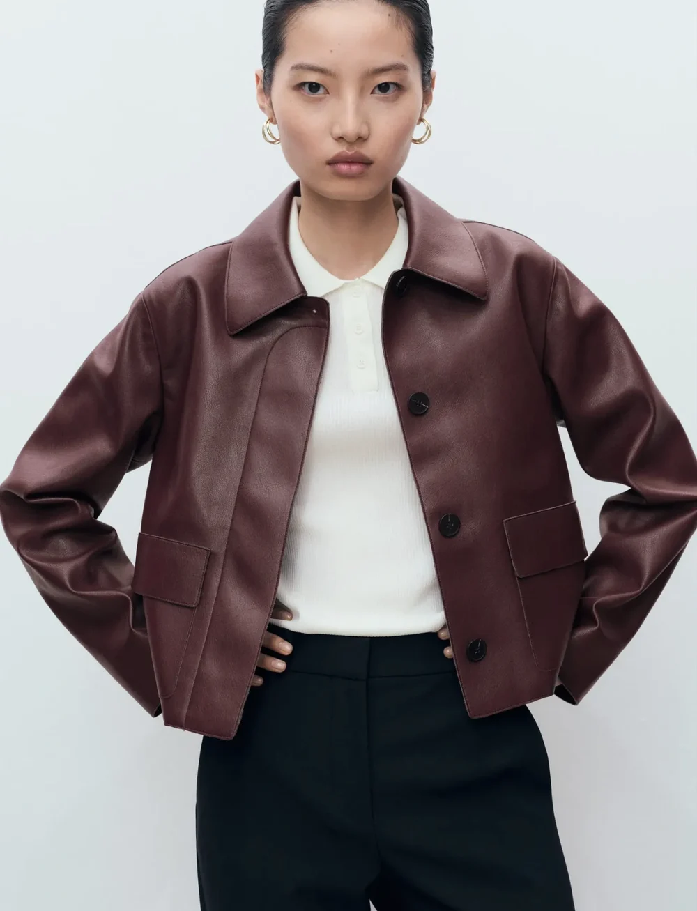 Mango - Faux-leather jacket with pockets - lederjacken - dark red - 0