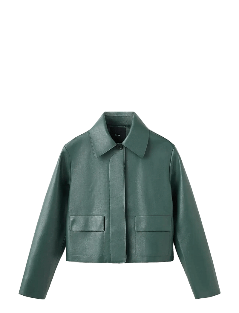 Mango - Faux-leather jacket with pockets - frühlingsjacken - green - 1