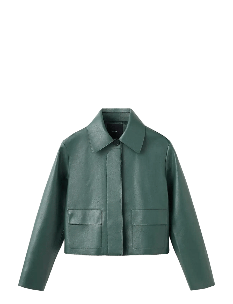 Mango - Faux-leather jacket with pockets - skinnjackor - green - 1
