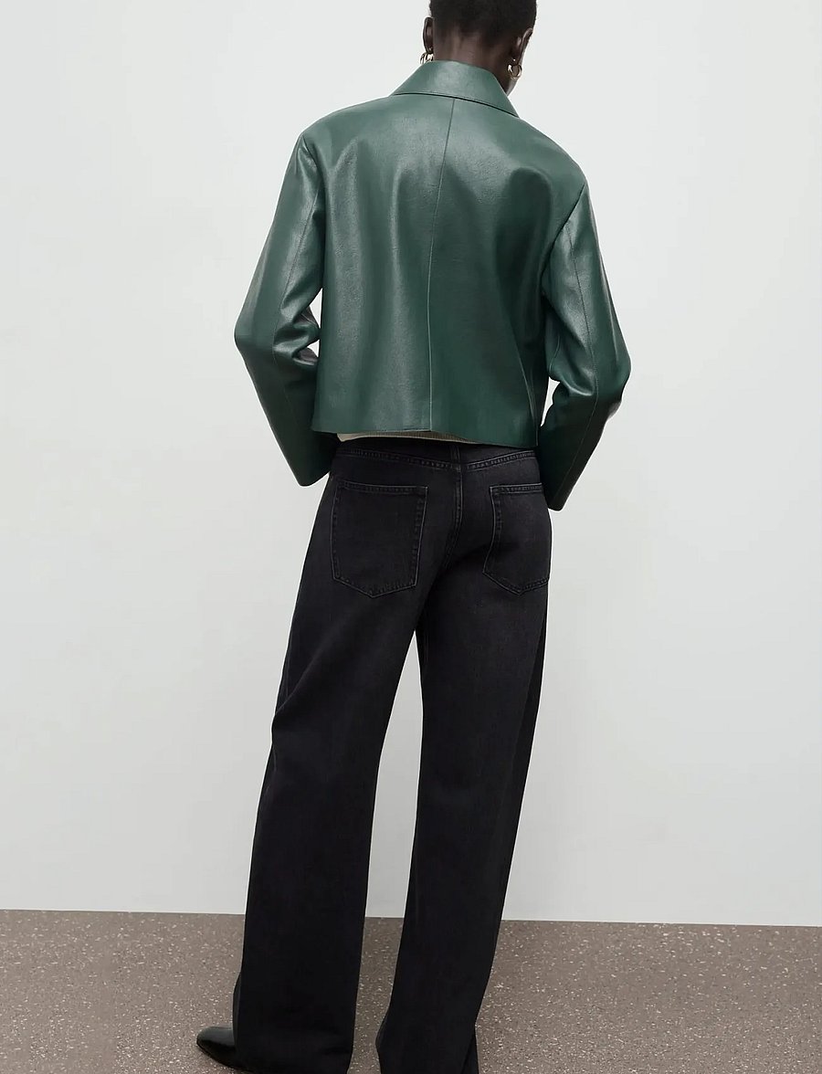 Mango - Faux-leather jacket with pockets - skinnjackor - green - 2