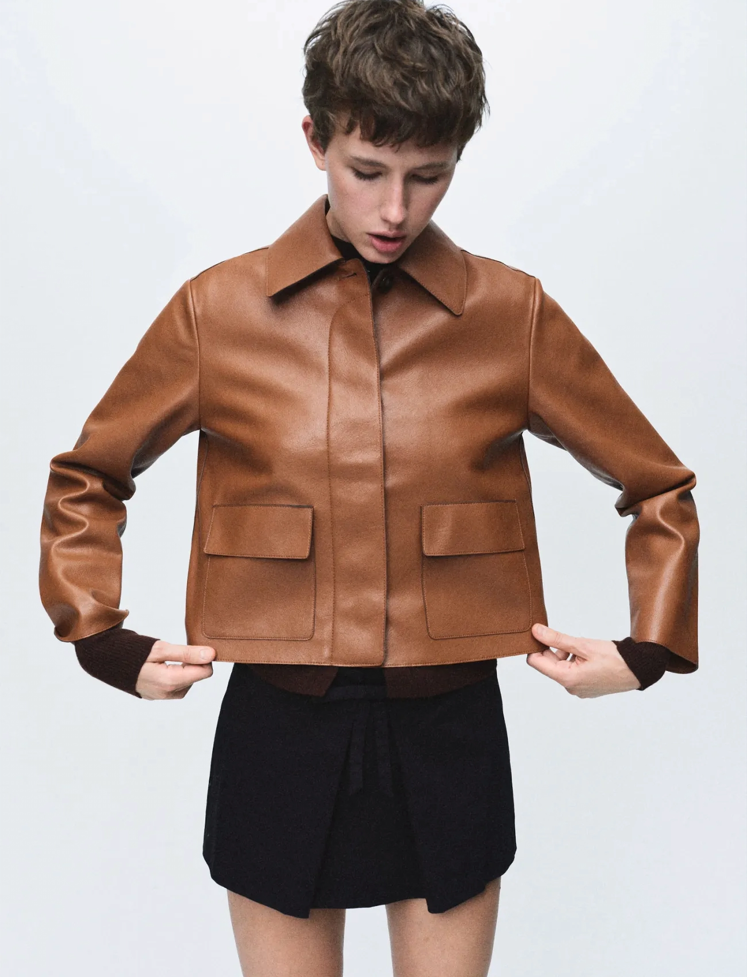 Mango Faux-leather jacket with pockets - Jacken & Mäntel - MEDIUM BROWN / brown