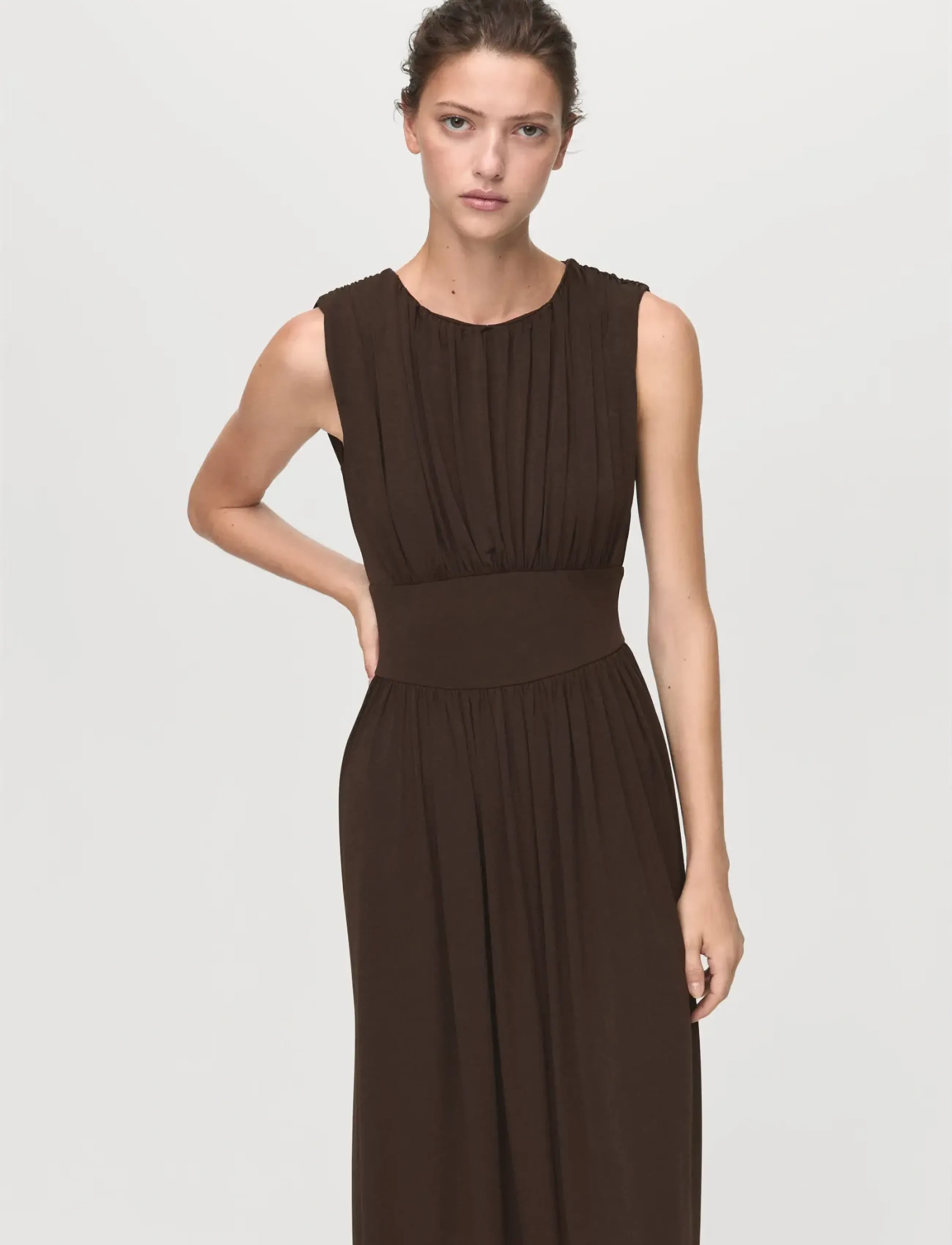 Mango Ruched Long Dress, Kvinder, Rynket Lang Kjole, Brun, Str: S