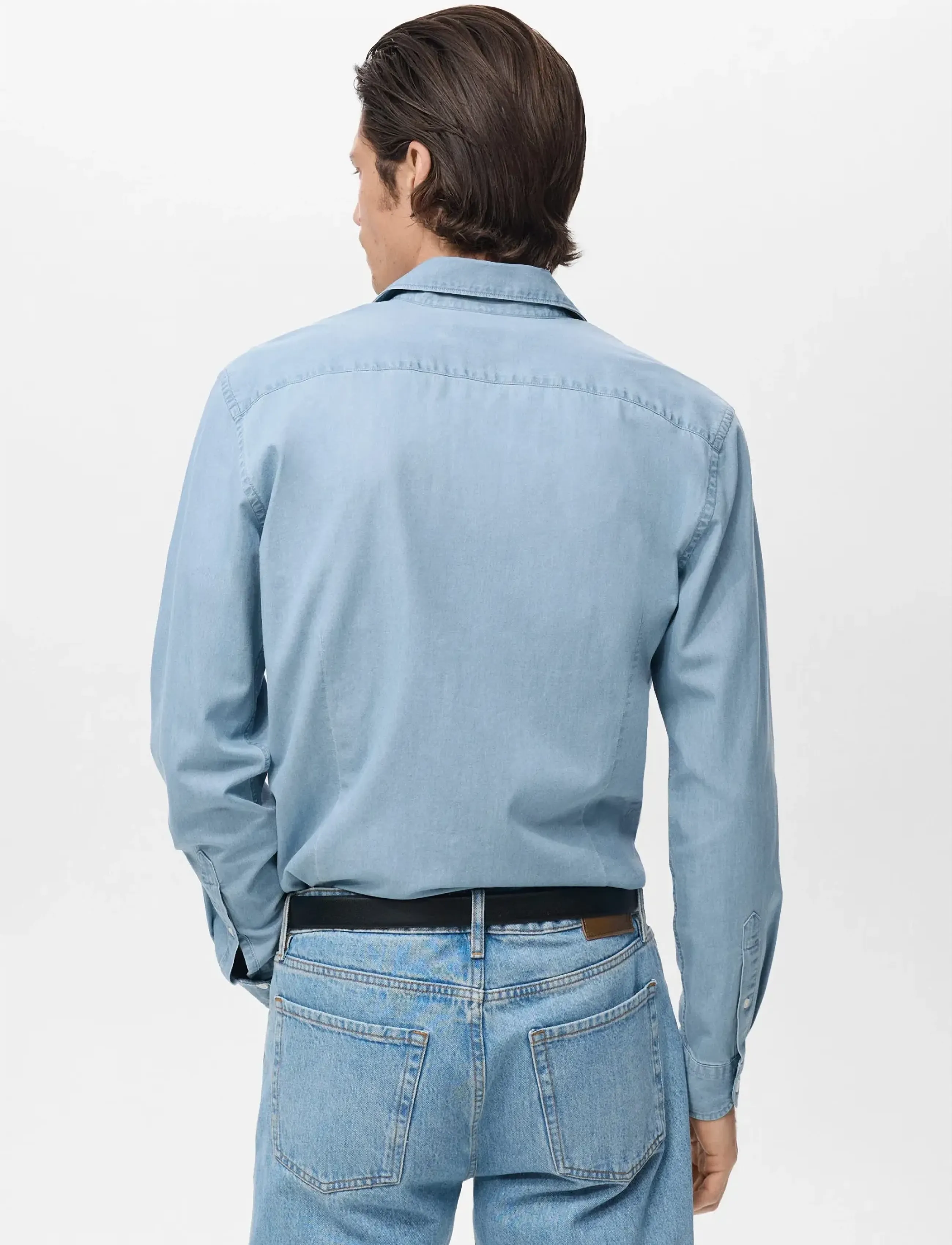 Mango - 100% cotton chambray shirt - open blue - 3