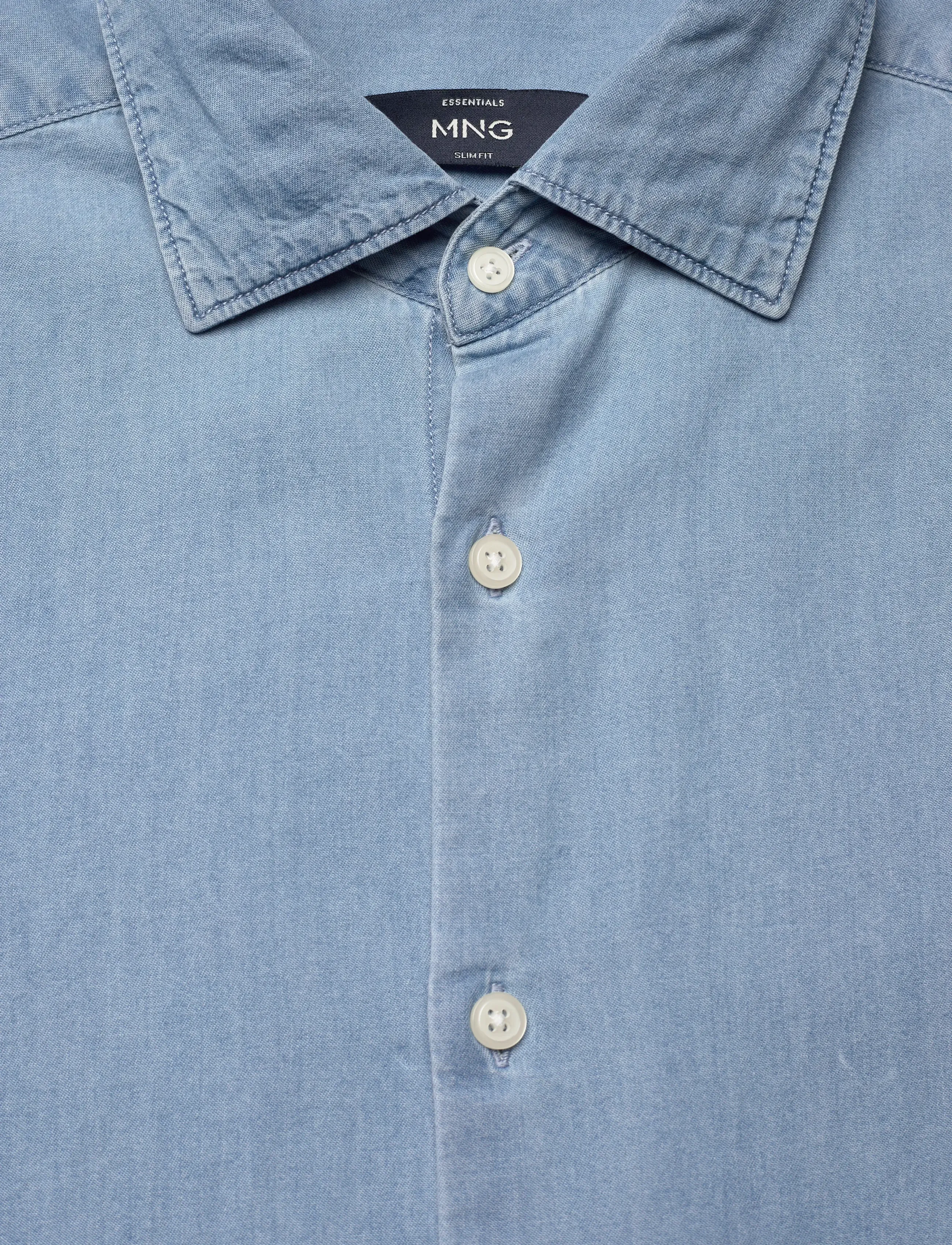 Mango - 100% cotton chambray shirt - open blue - 4