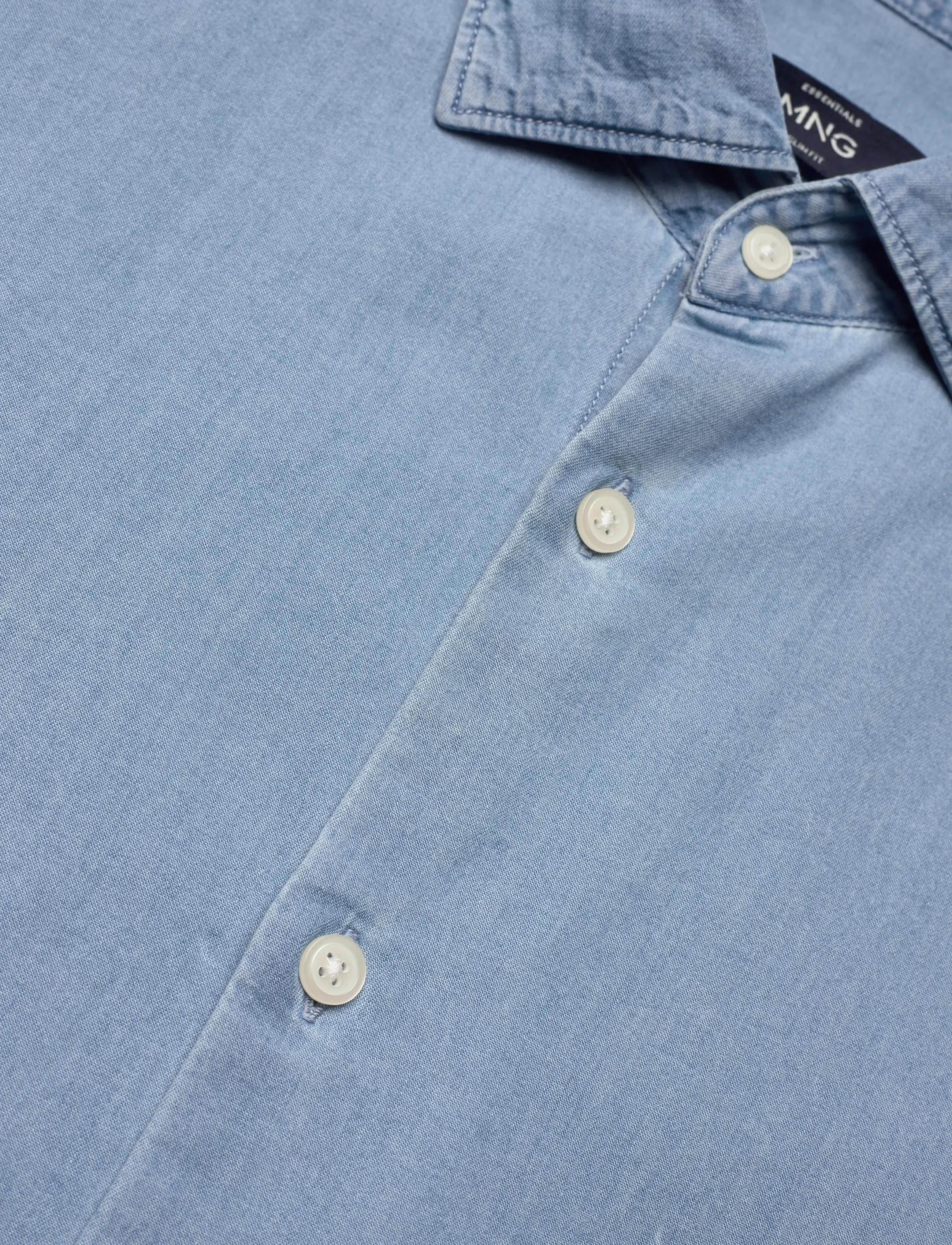 Mango - 100% cotton chambray shirt - open blue - 5