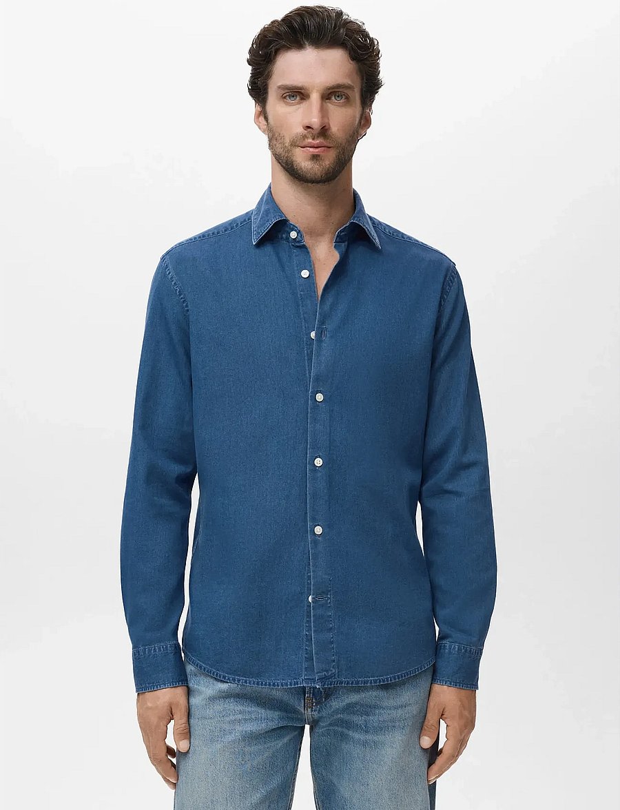 Mango - 100% cotton chambray shirt - denimskjorter - open blue - 0