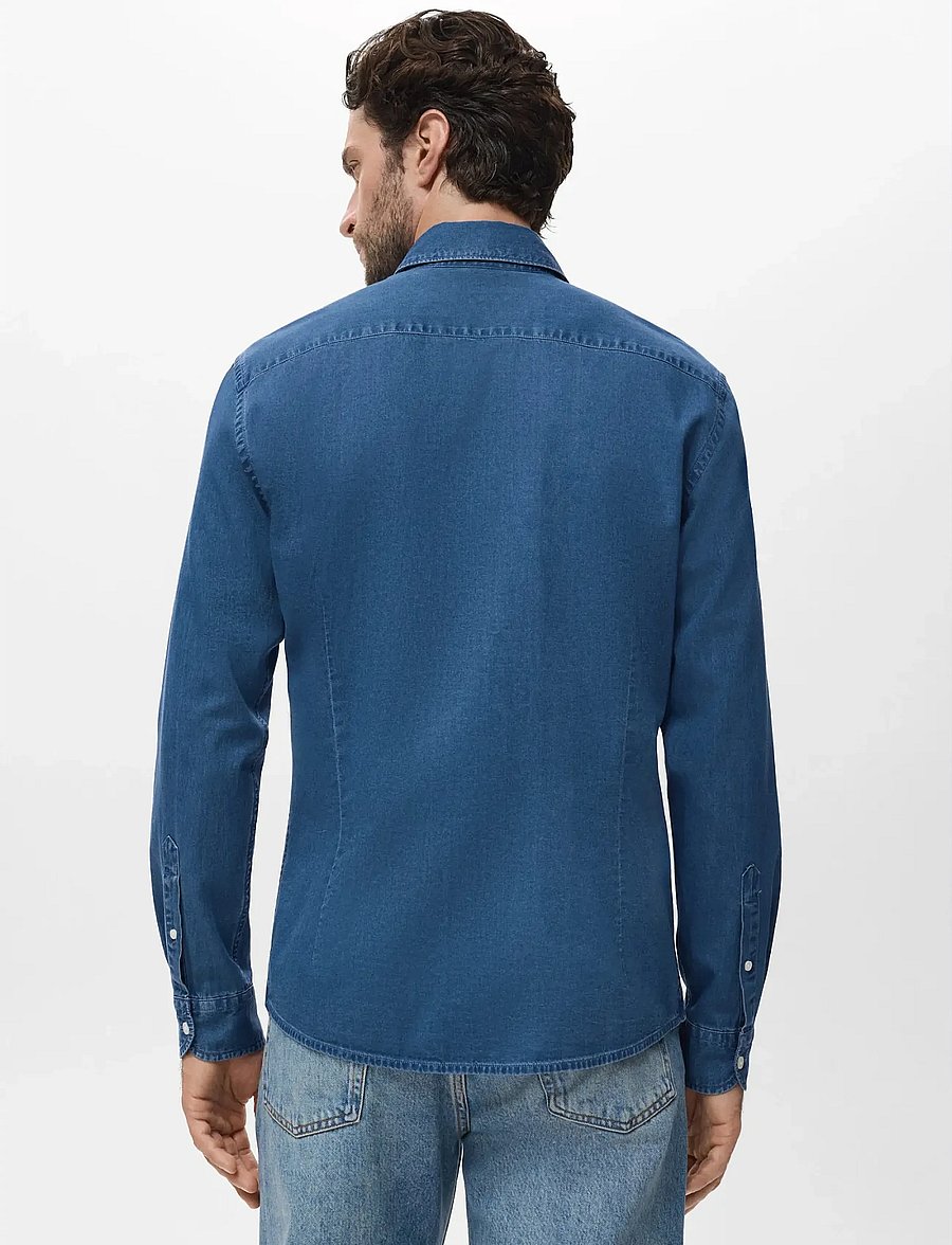 Mango - 100% cotton chambray shirt - denimskjorter - open blue - 3