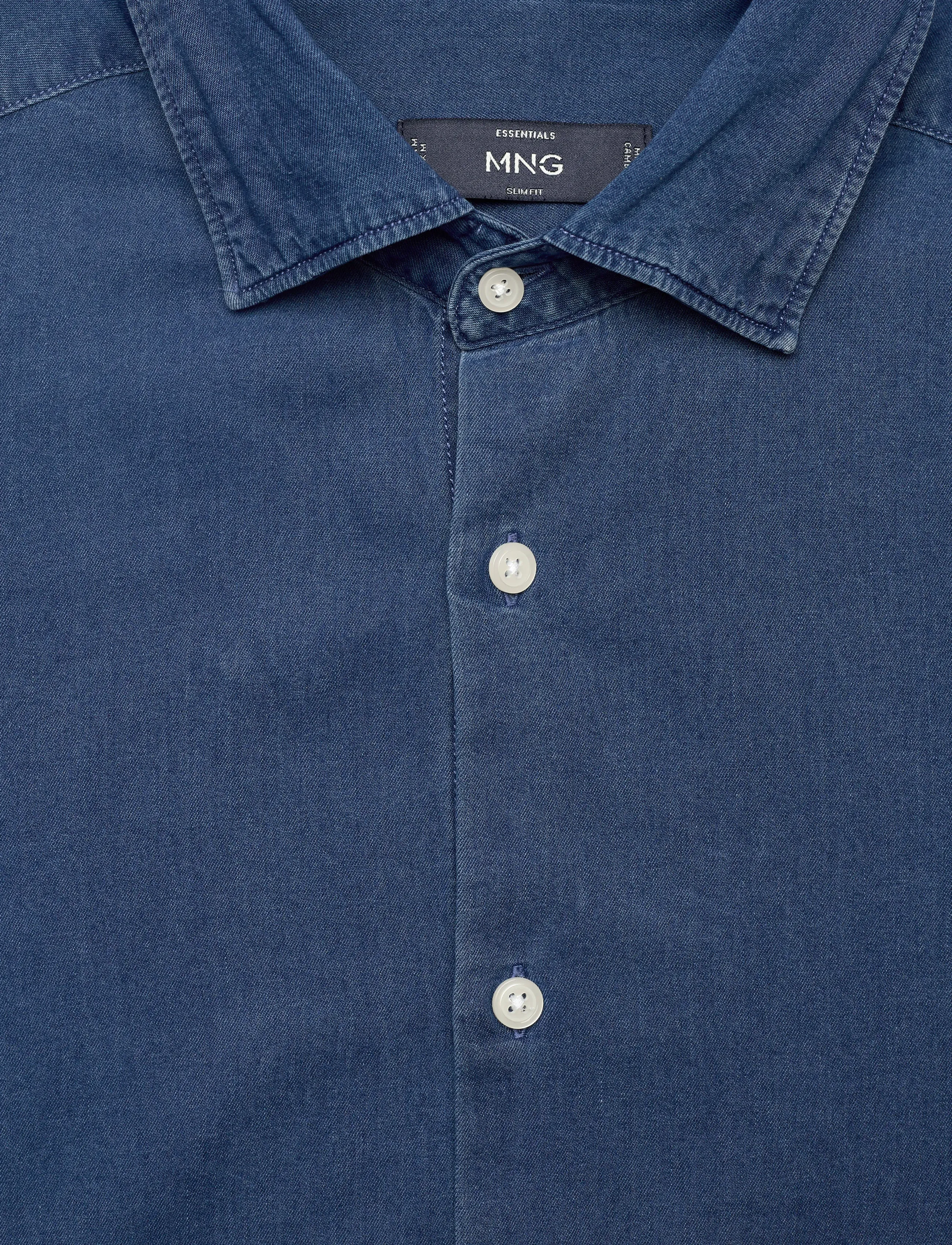 Mango - 100% cotton chambray shirt - open blue - 4