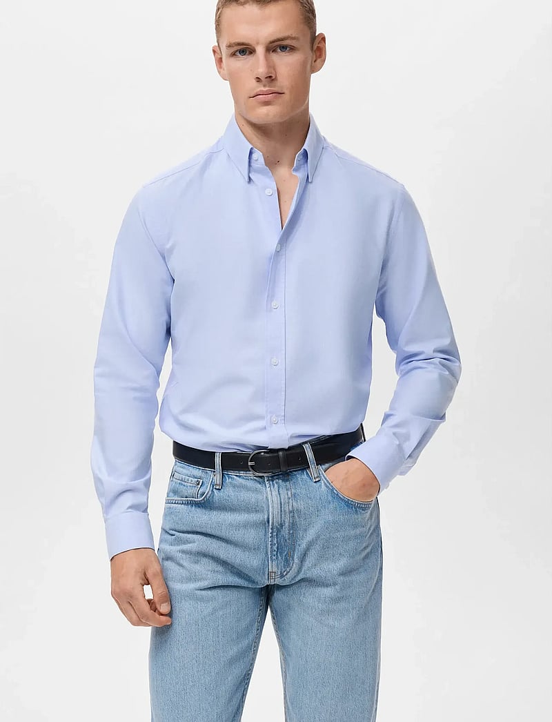 Mango - 100% cotton Oxford shirt - oxford-skjortor - lt-pastel blue - 0