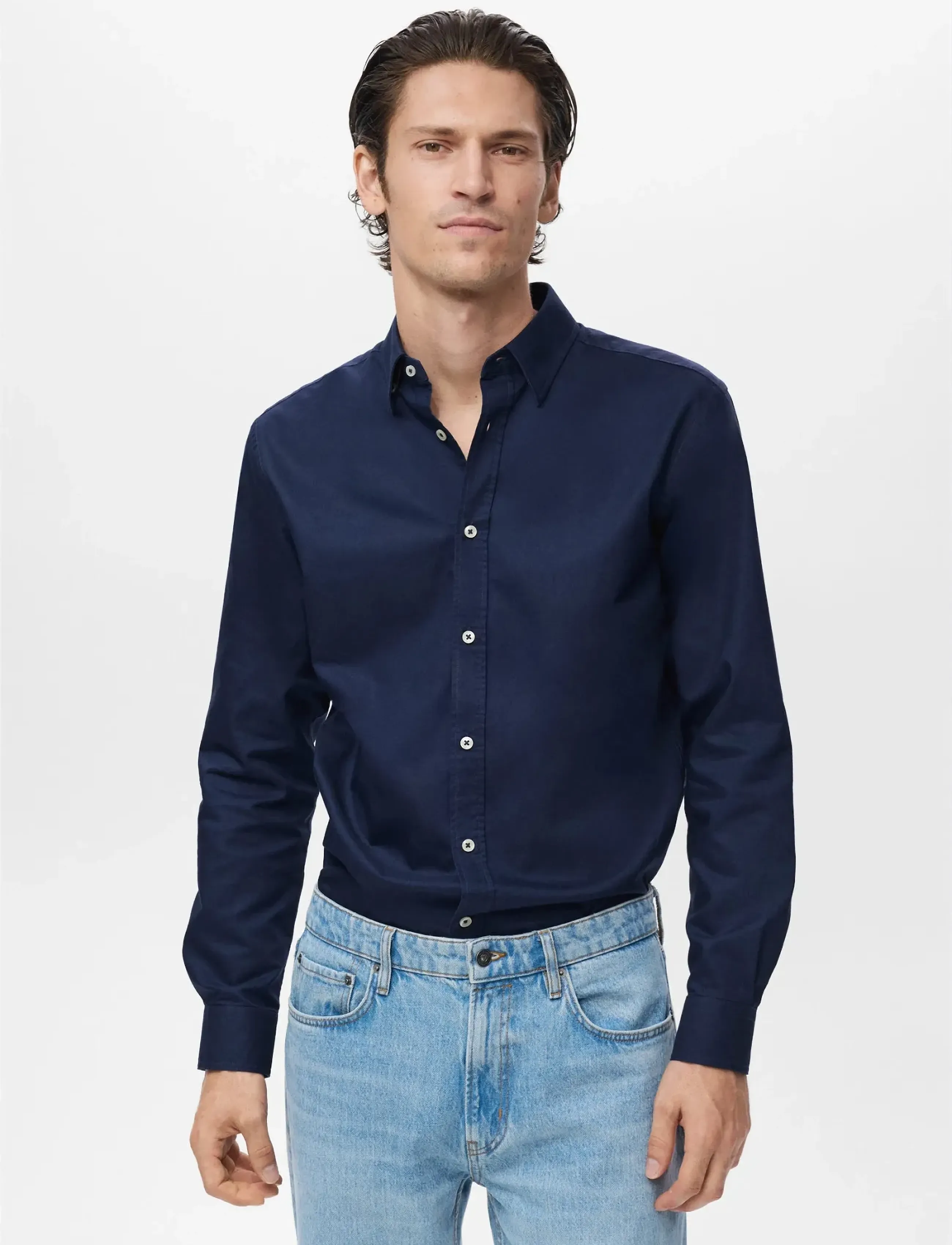 Mango 100% cotton Oxford shirt - Kläder - NAVY / navy