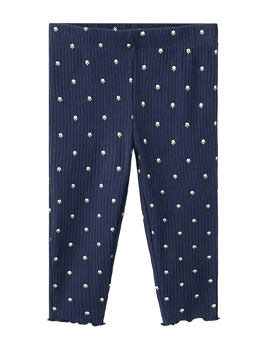Mango - Ribbed floral leggings - leggings - navy - 0