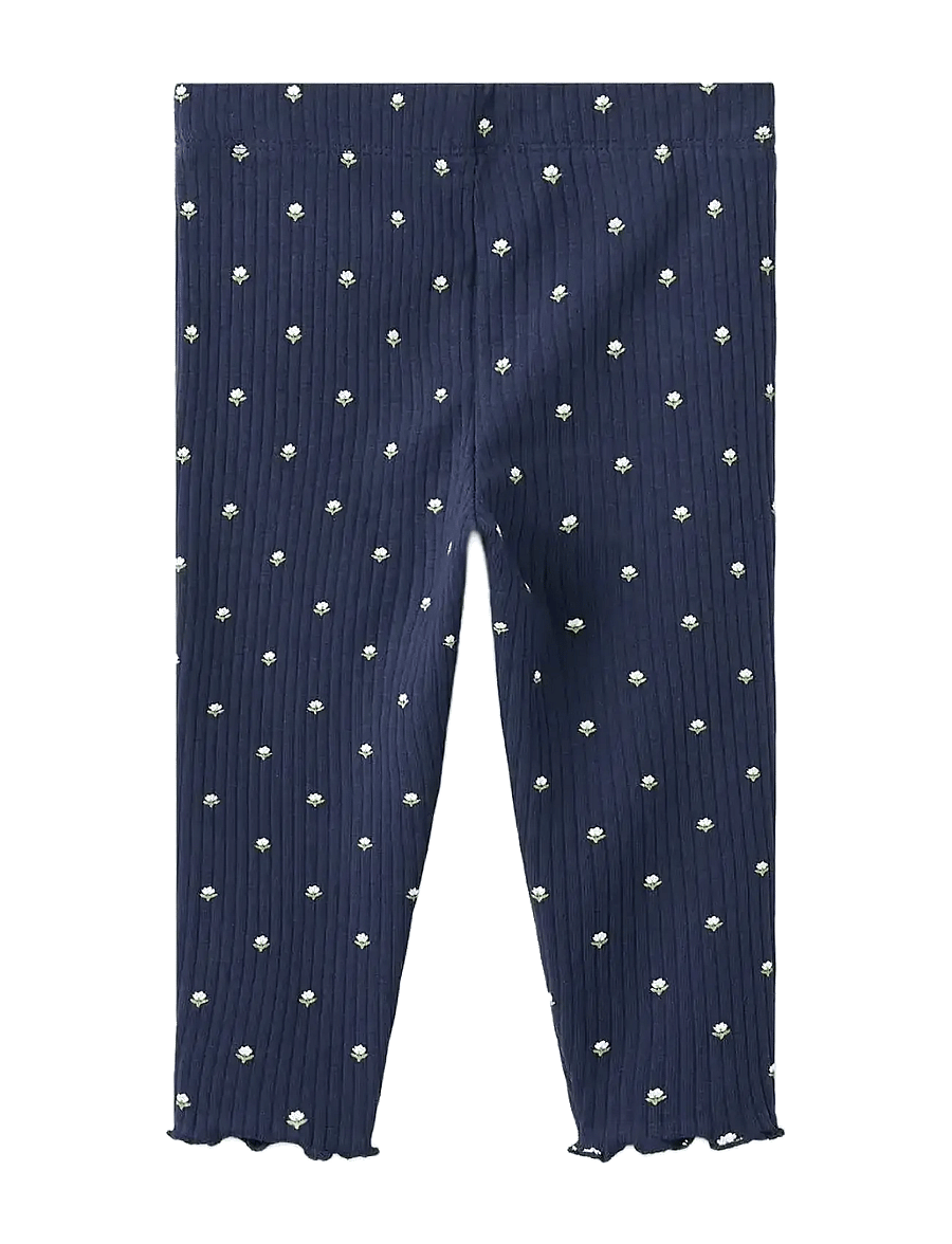 Mango - Ribbed floral leggings - leggings - navy - 1