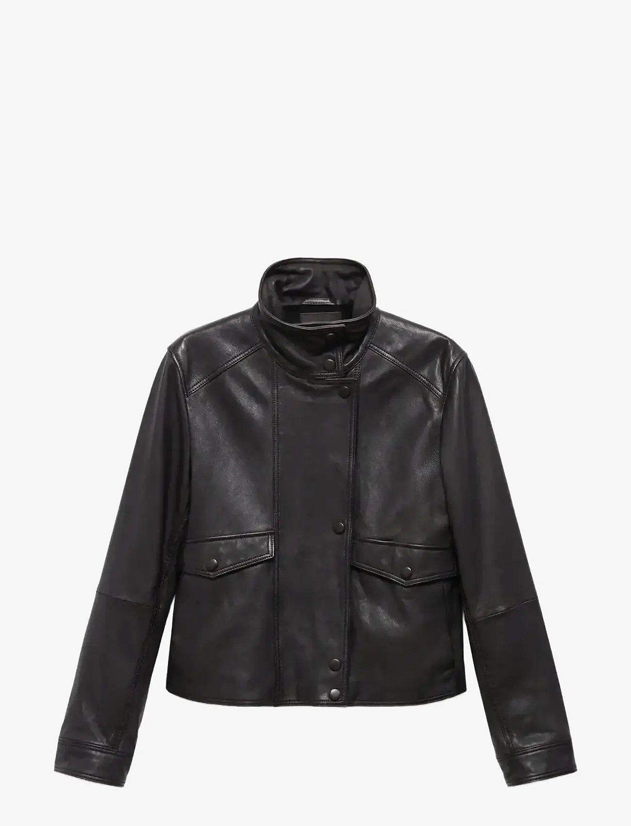 Mango - High-neck leather jacket - brown - 1