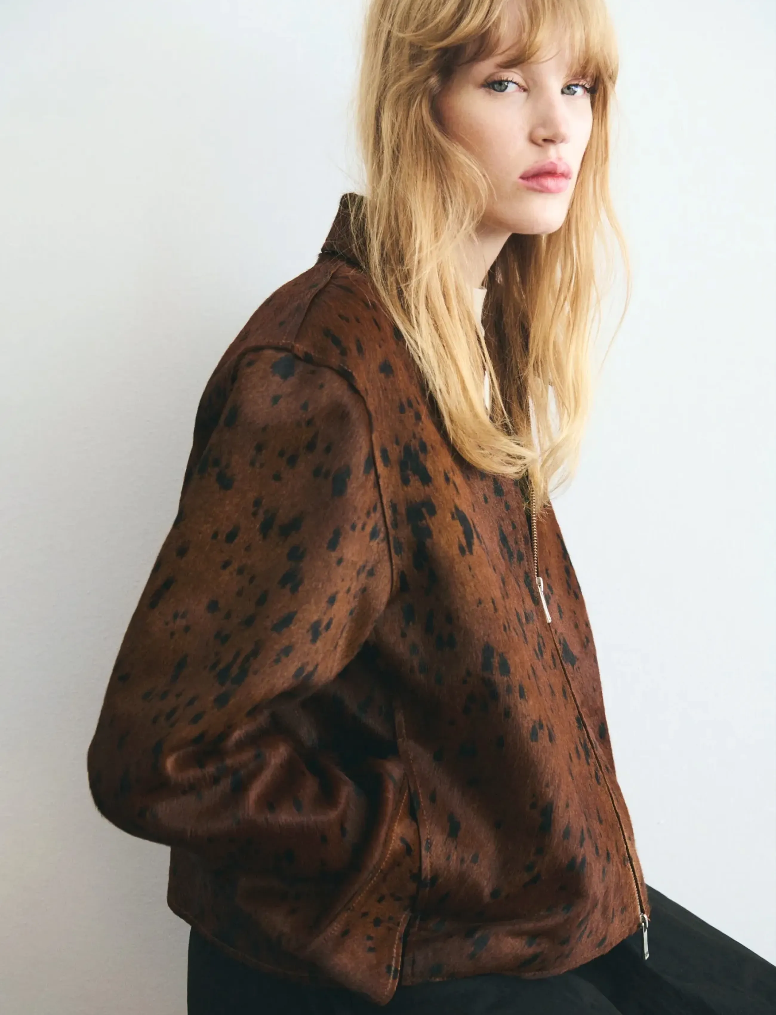 Mango 100% leather fur jacket - Lederjacken - MEDIUM BROWN / brown